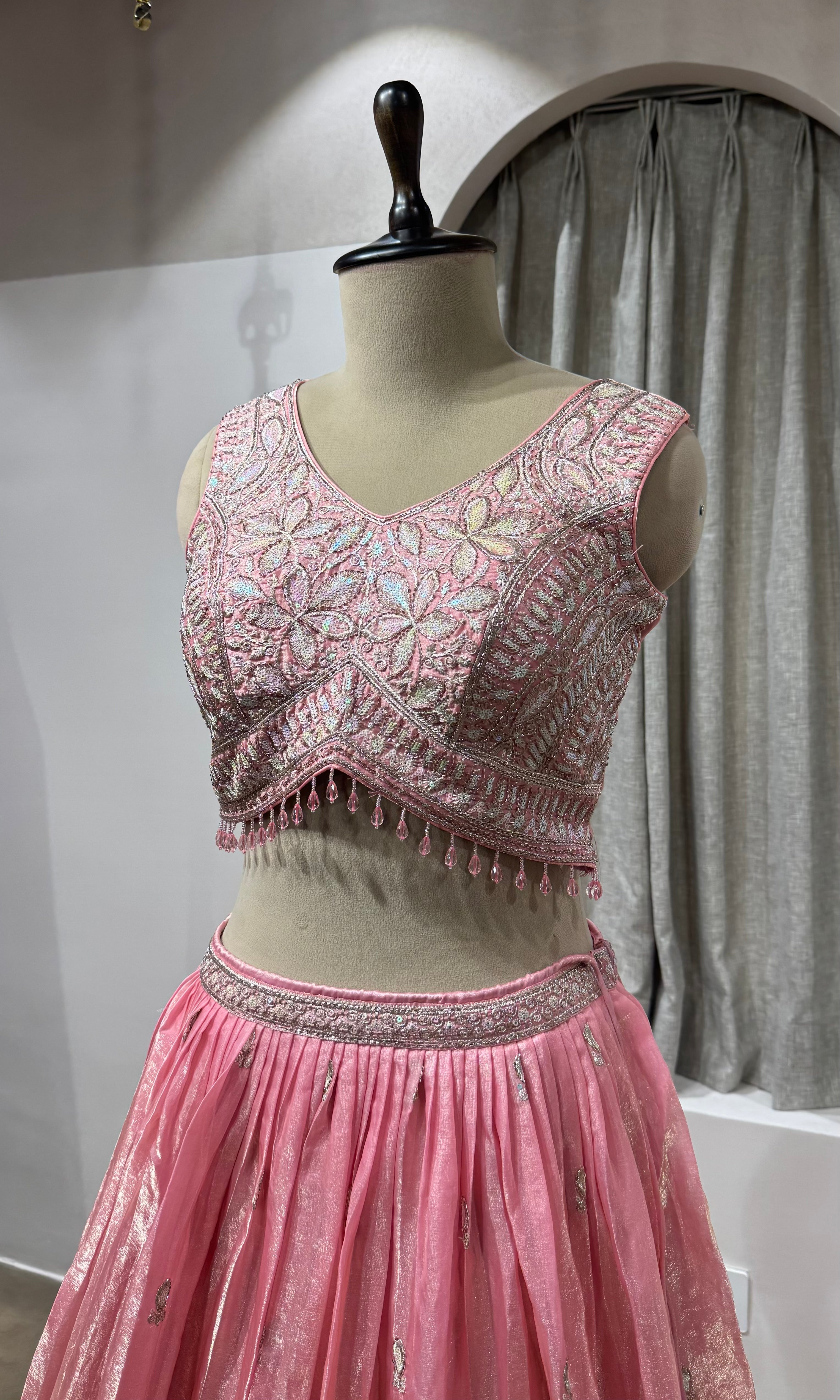 Baby Pink Sequins Embroidered Lehenga Choli