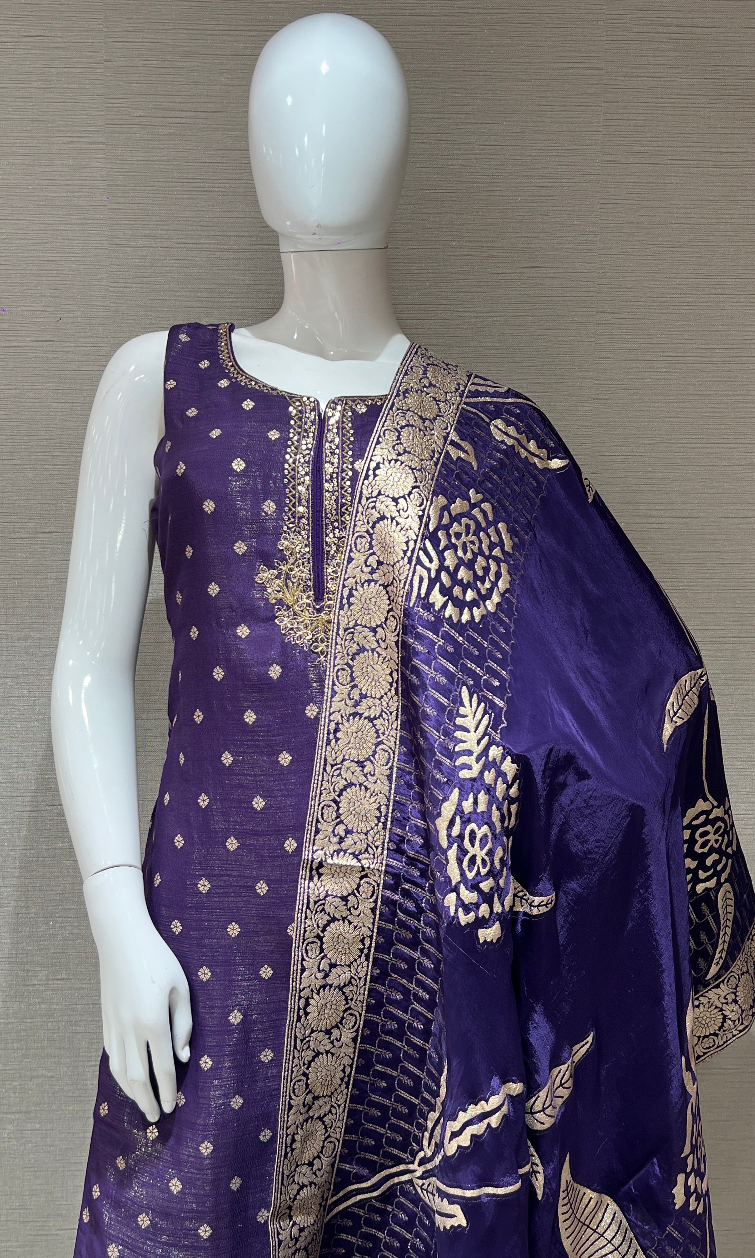 Purple shimmer silk embroidered kurta set
