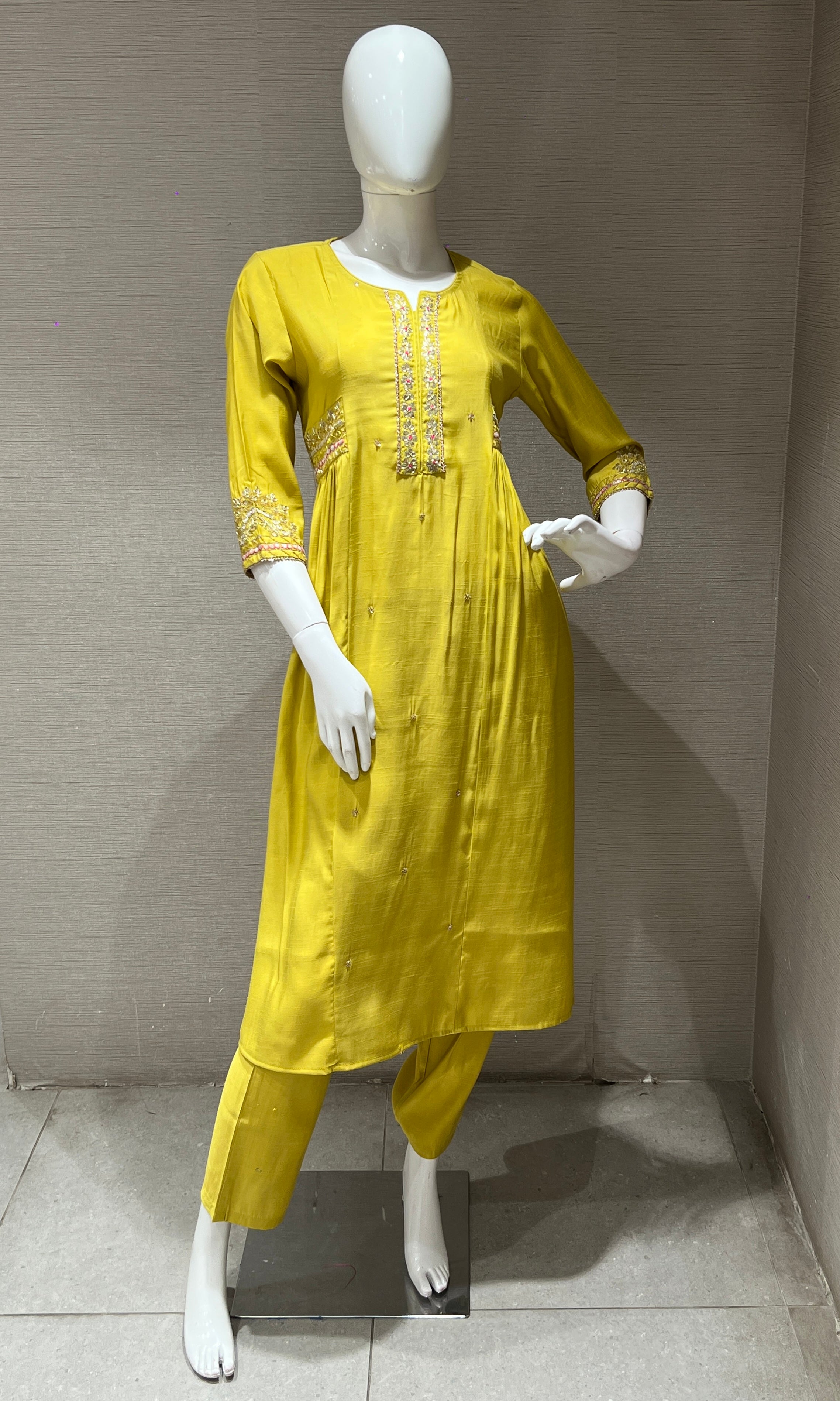 Mehandi green gold embroidered kurta set