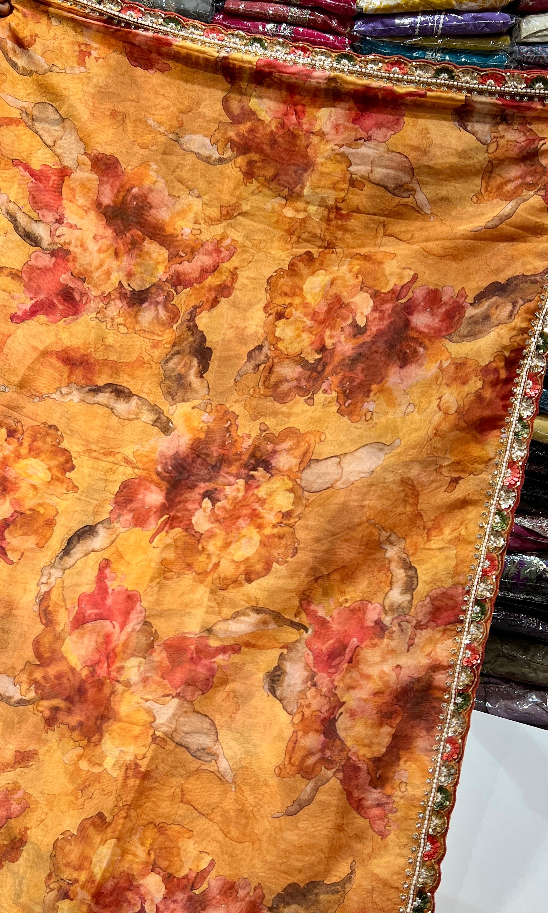 Rust floral saree with ready blouse