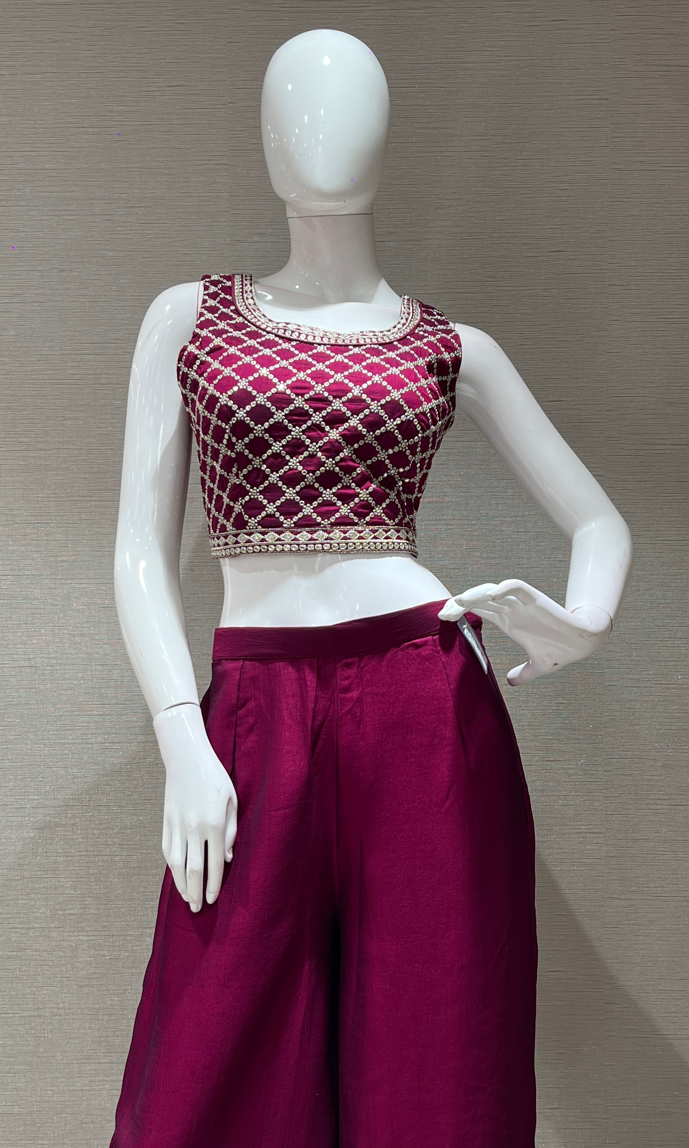 WINE EMBROIDERED JACKET STYLE PALAZZO