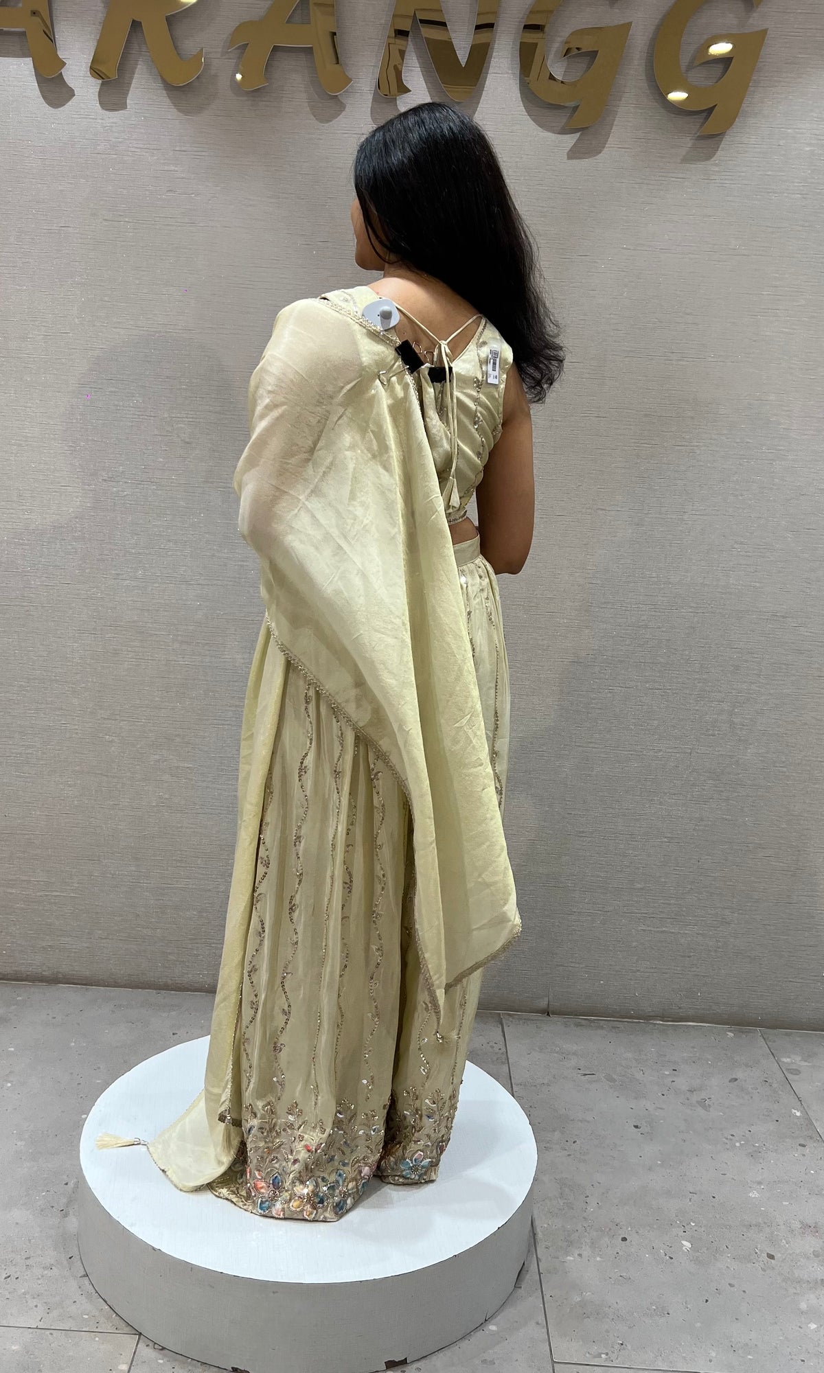 Half white Embroidered Tissue silk Crop Top Palazzo Set with Dupatta