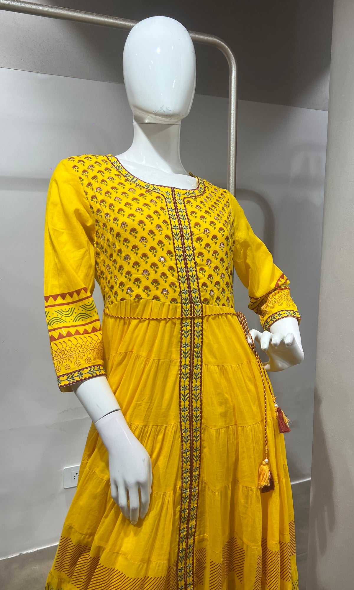 yellow ethnic printed cotton Frock