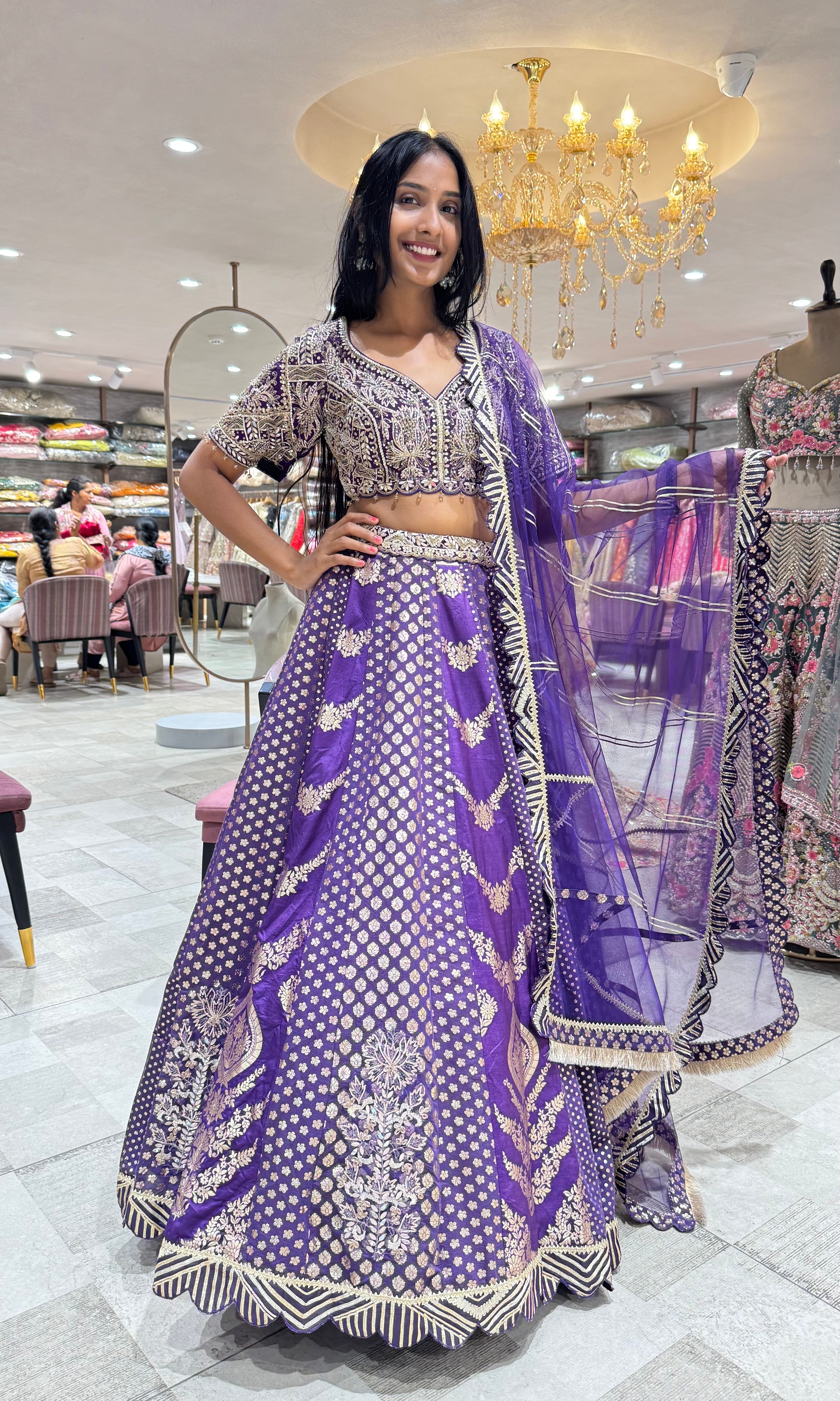 PURPLE GLODEN EMBROIDERED LEHENGA