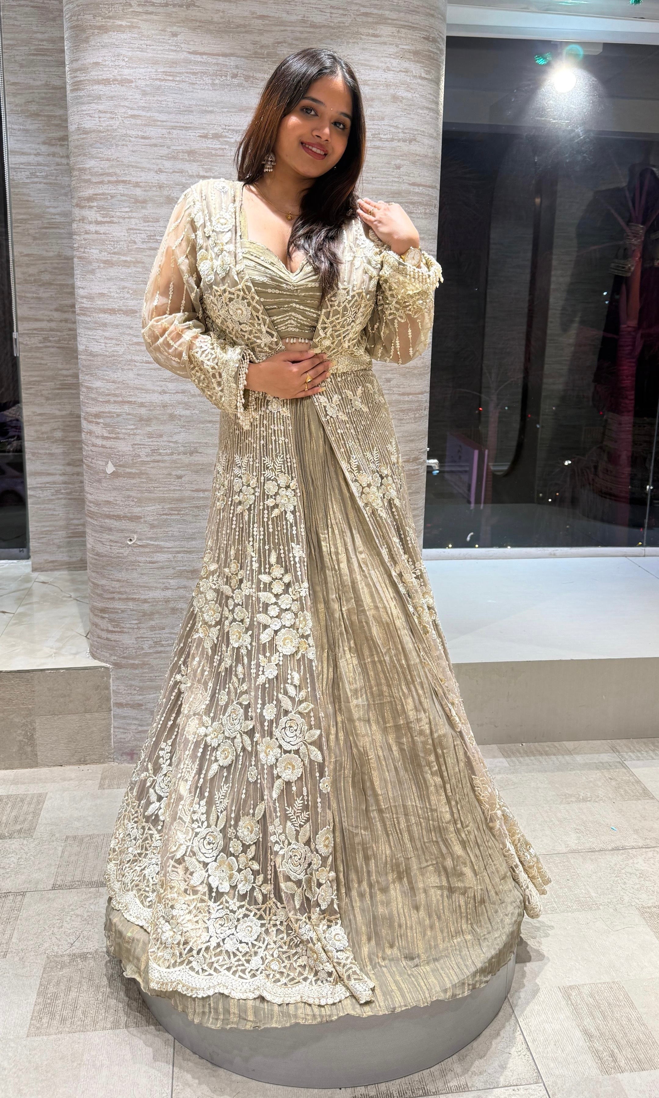 Golden Cape CROP TOP Lehenga