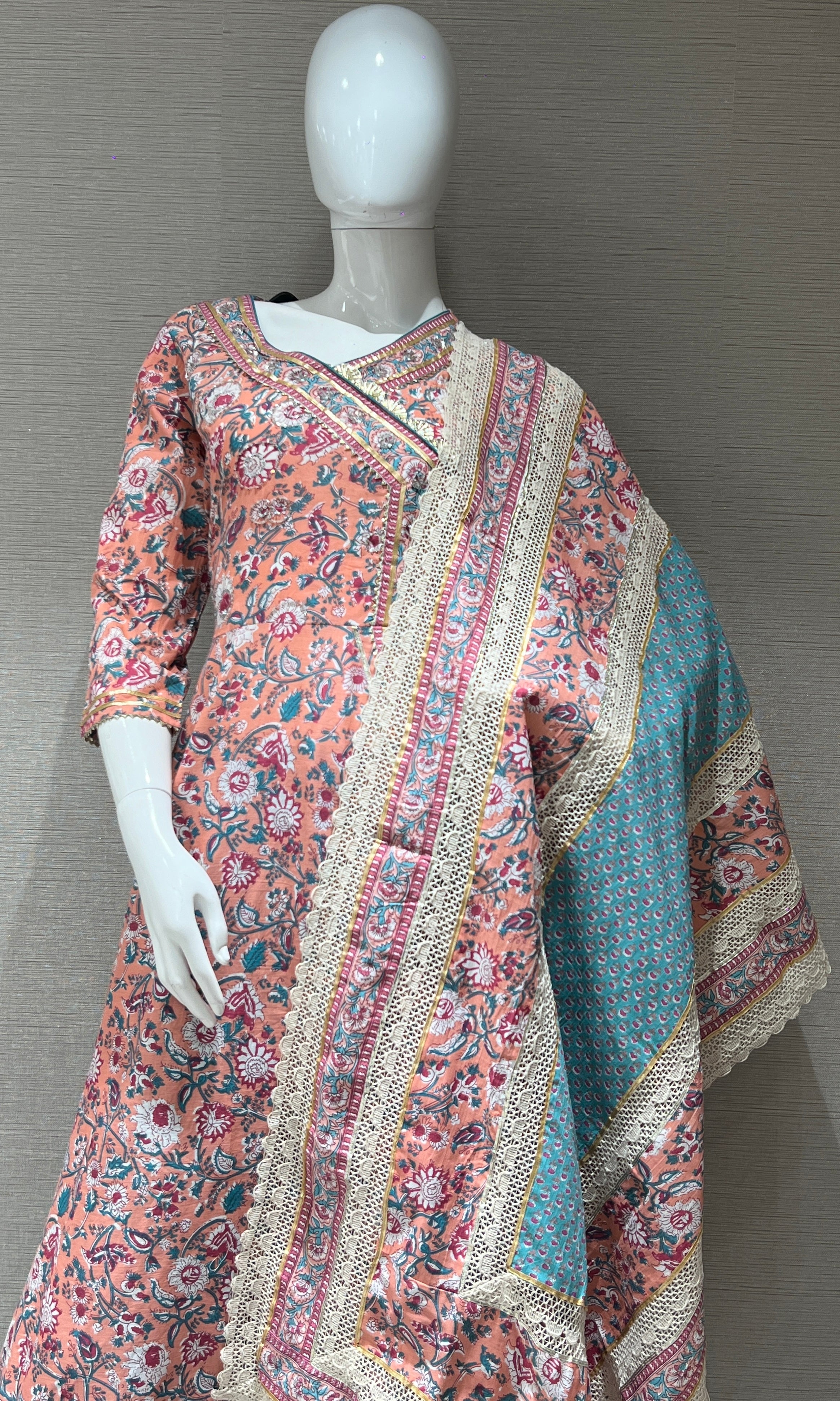 Baby pink cotton Anarkali set 3223