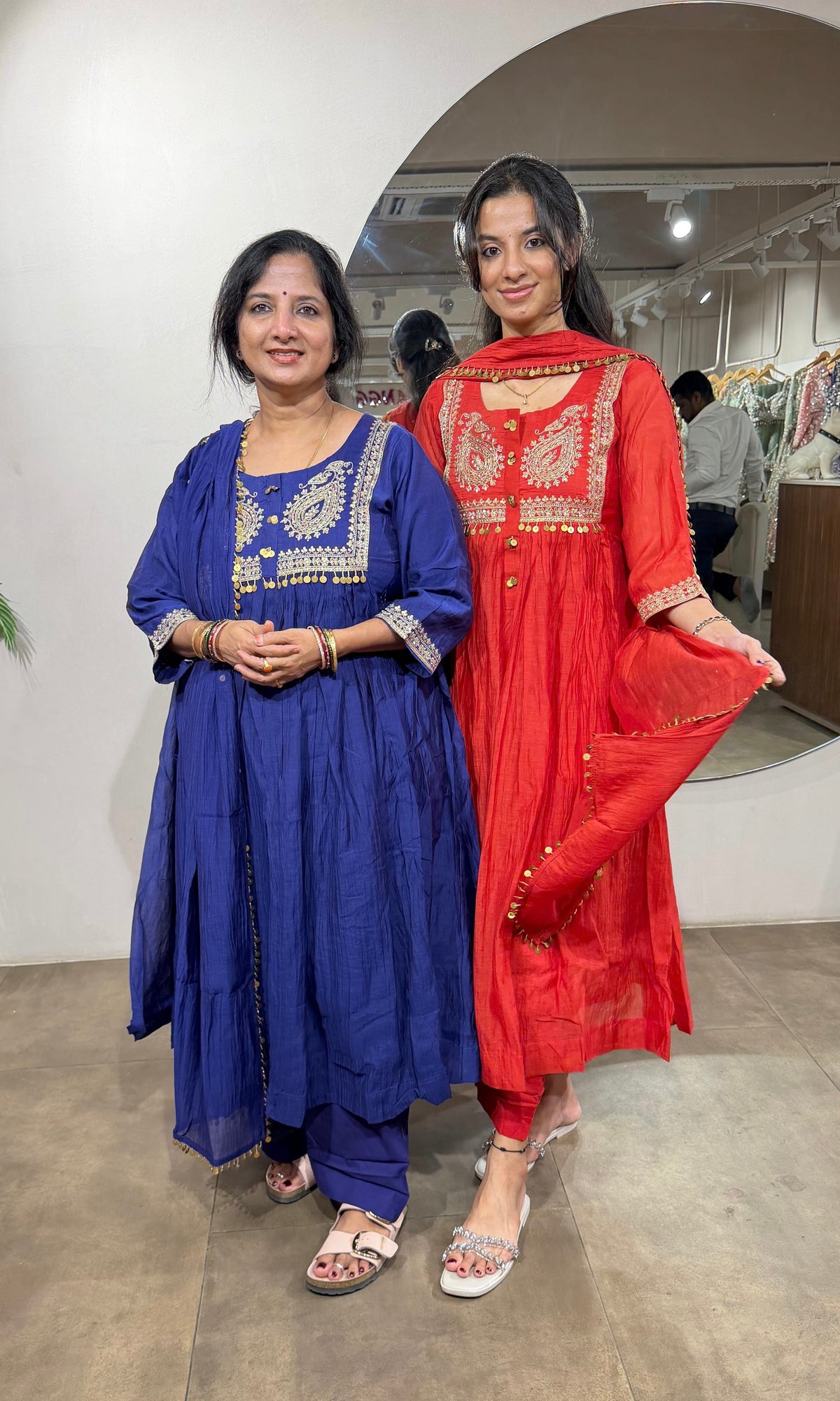 RUST MUL CHANDERI KURTA SET WITH DUPATTA