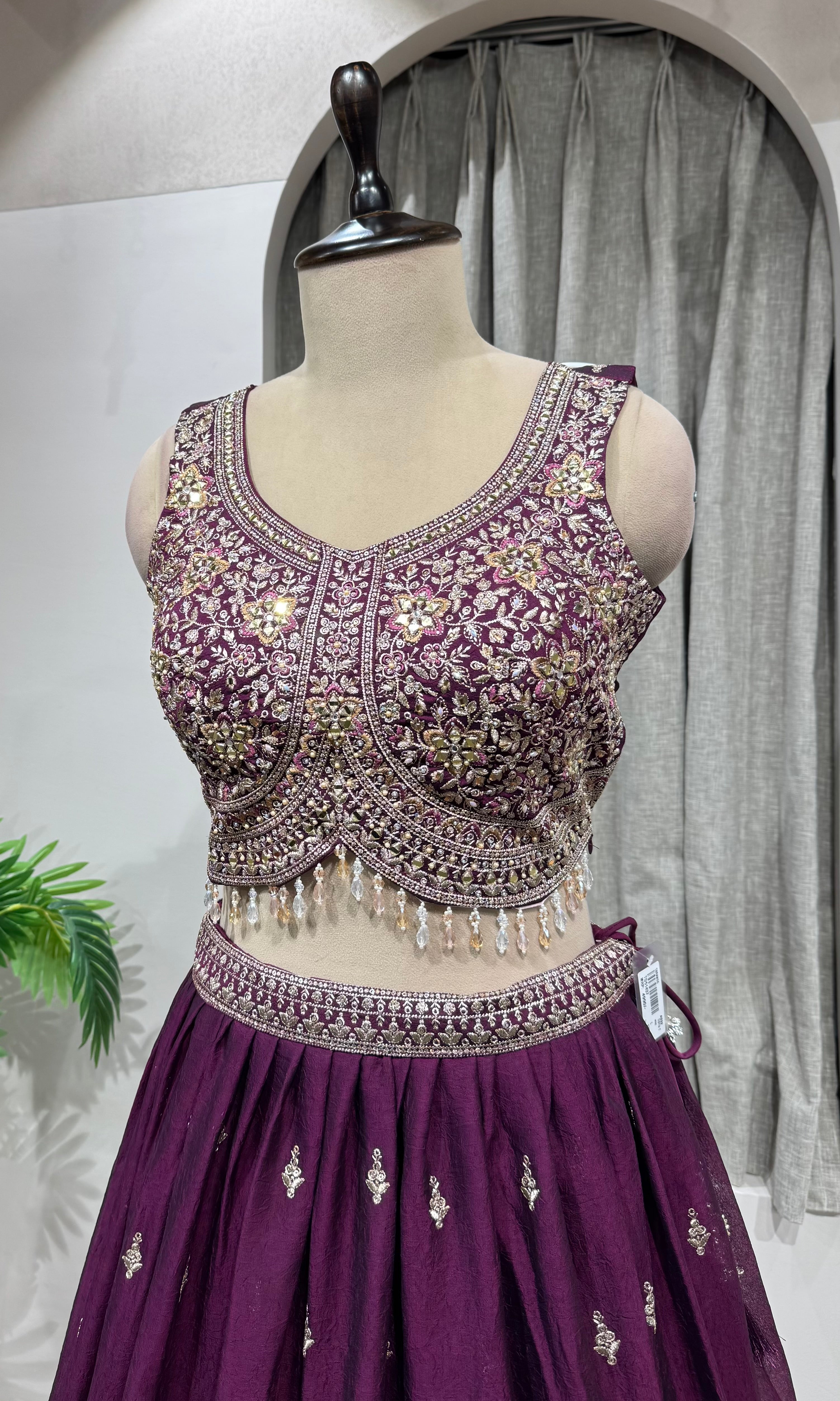 Wine Faux Silk Embroidered Sequins Lehenga Choli