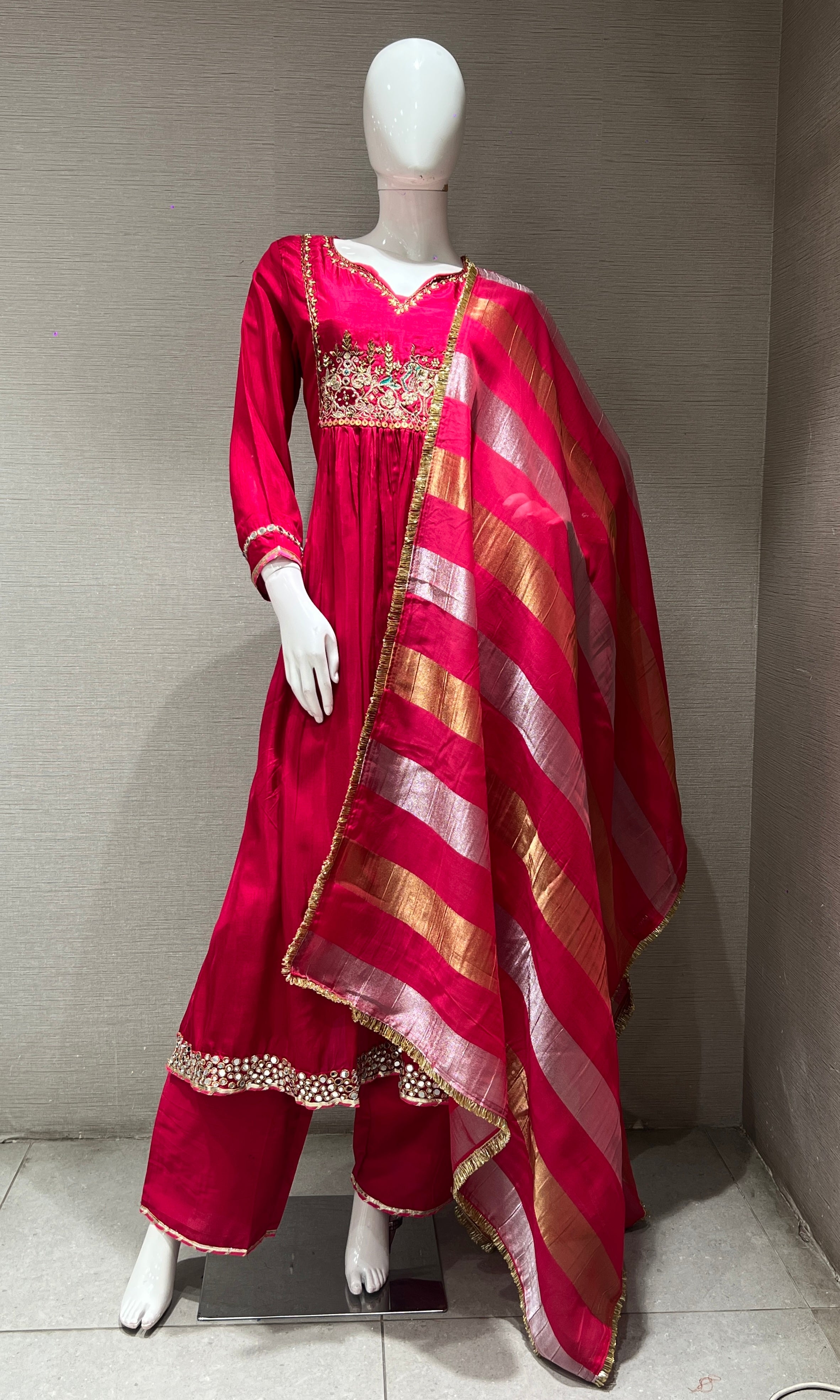 Rani pink gold embroidered kurta set