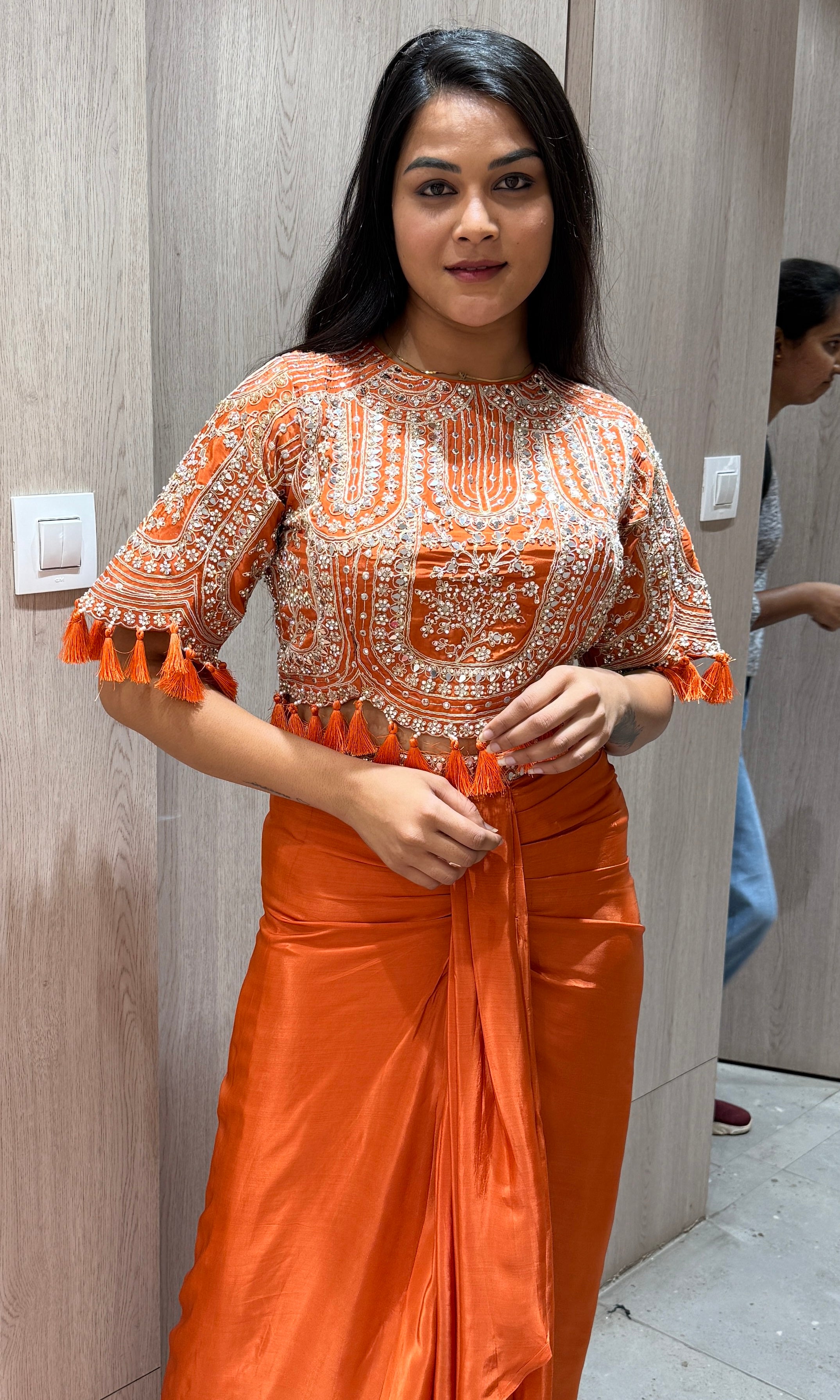 Orange crop top with dhoti