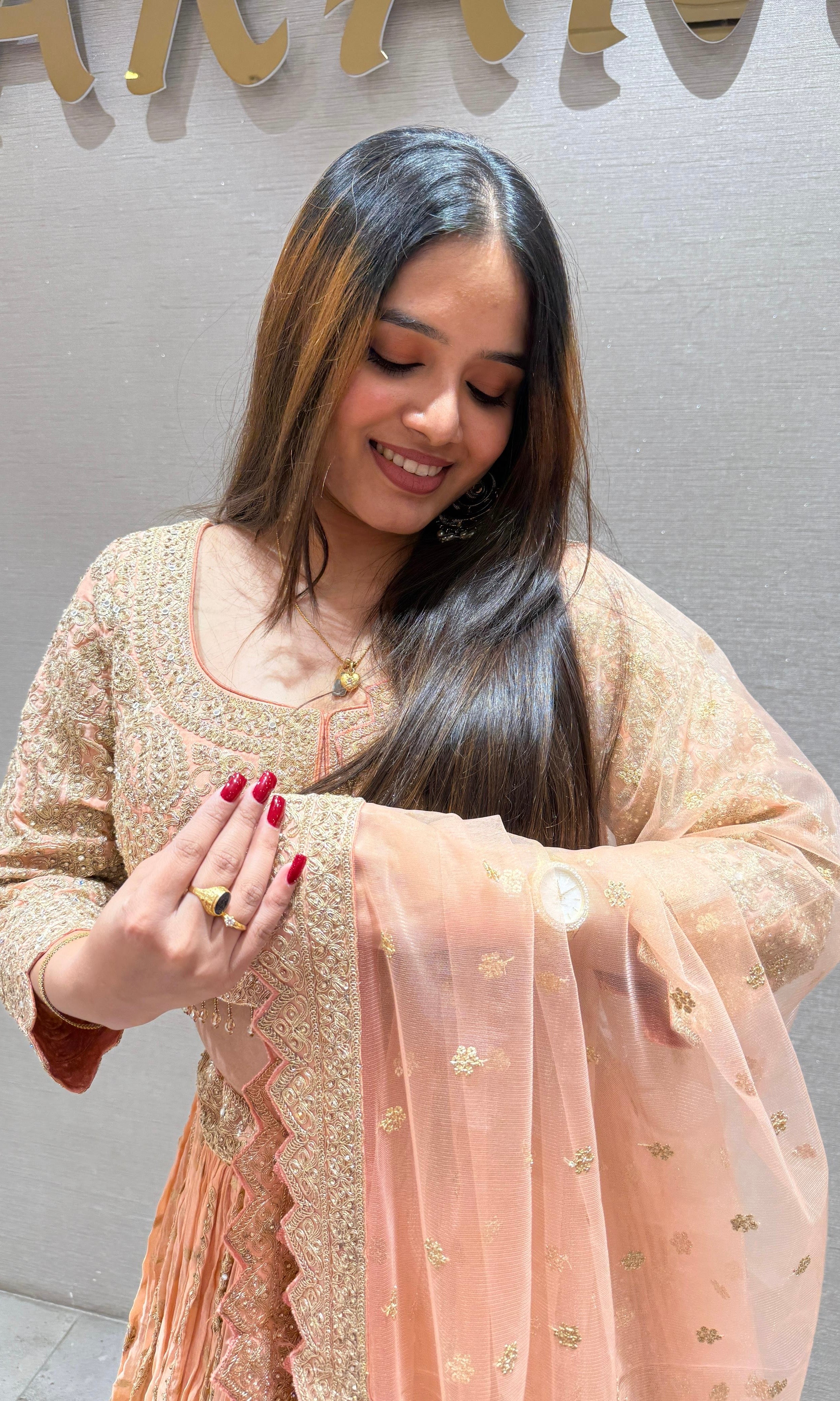 Golden Peach crushed silk Lehenga