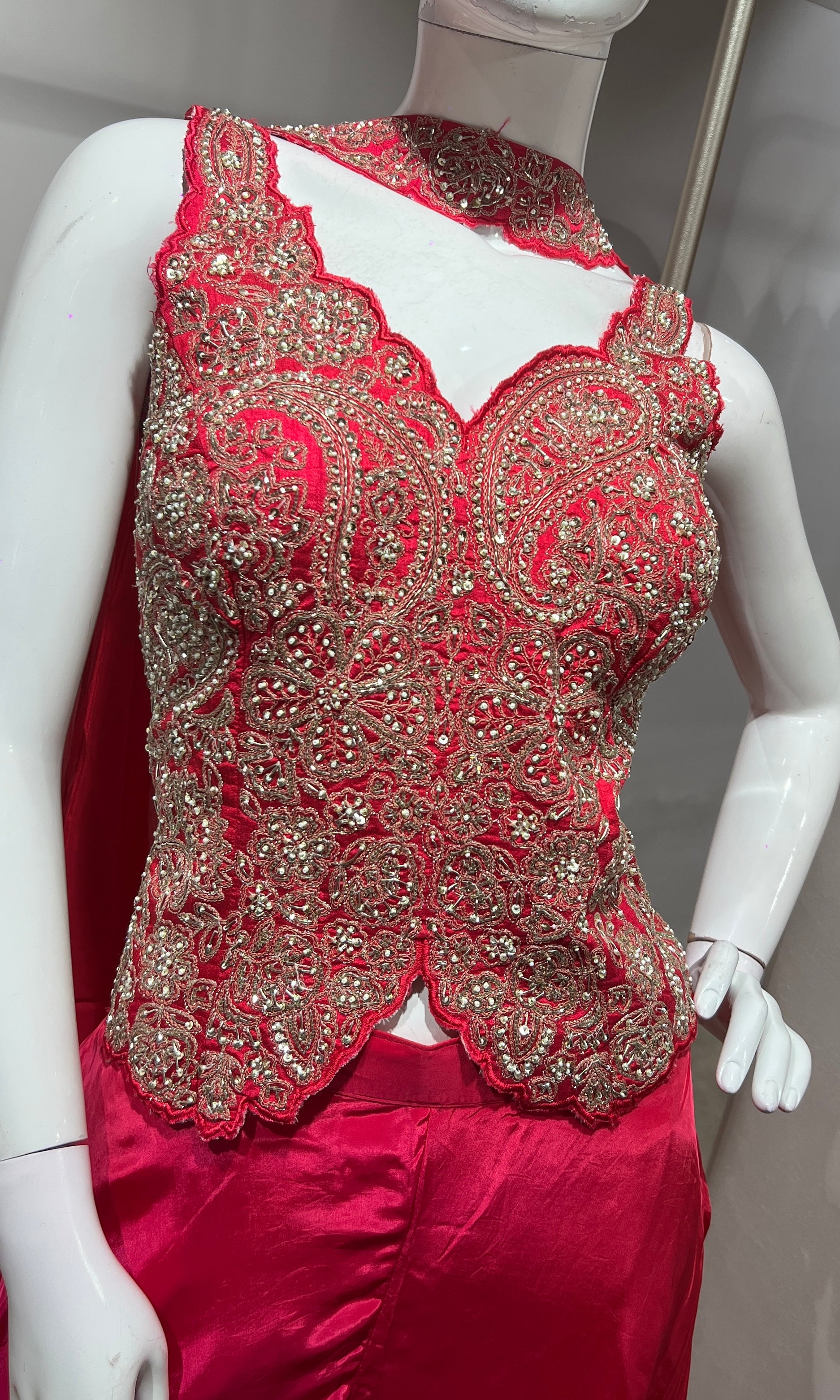 Pink embroidered corset style palazzo set