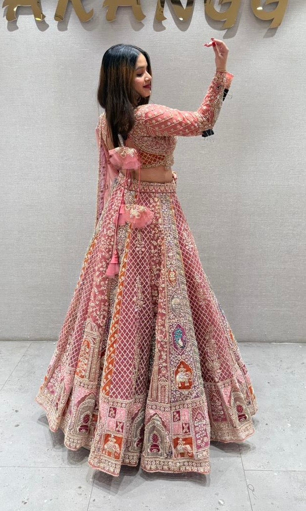blush pink multicolored embroidered lehenga