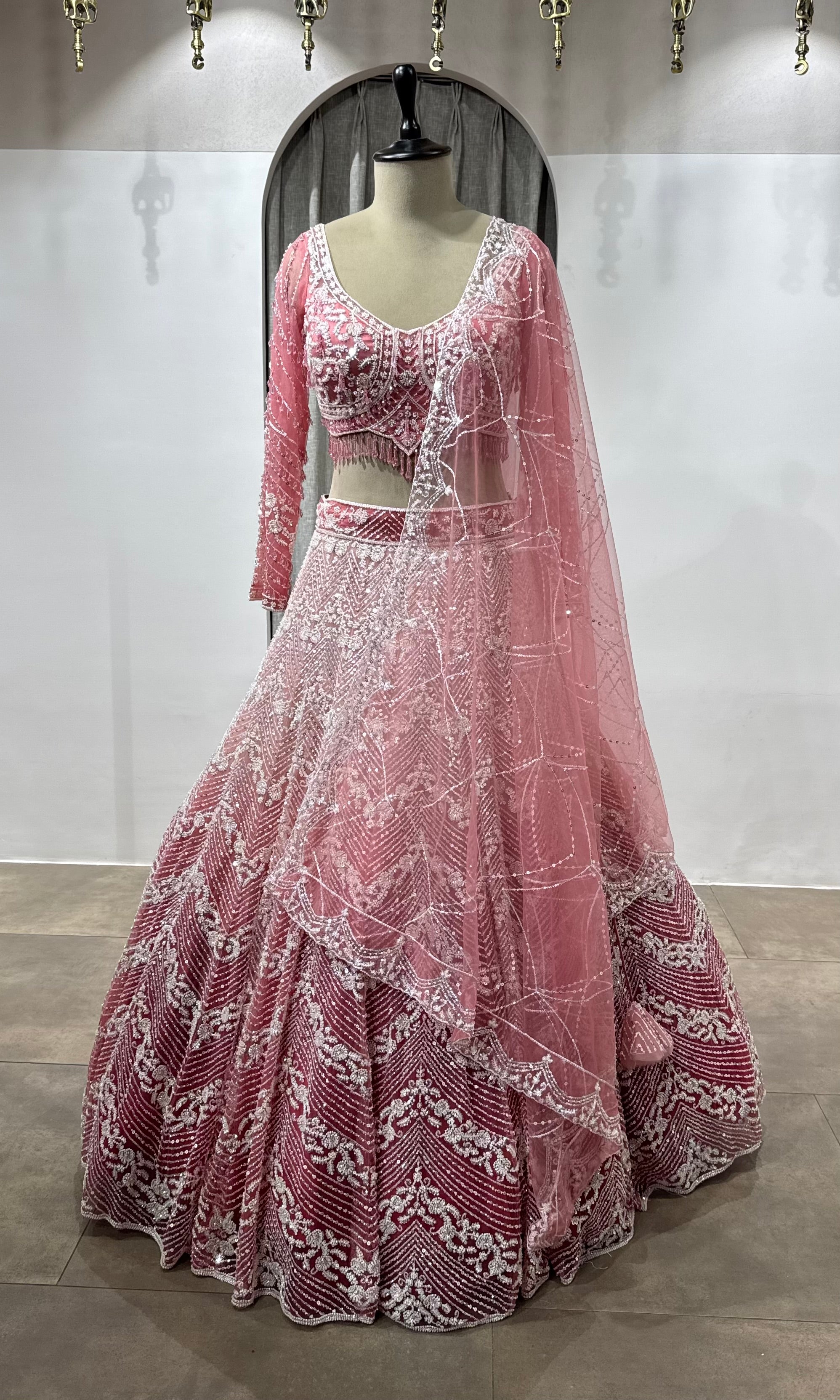 BABY Pink Sequins & Zari Net Lehenga Choli Set