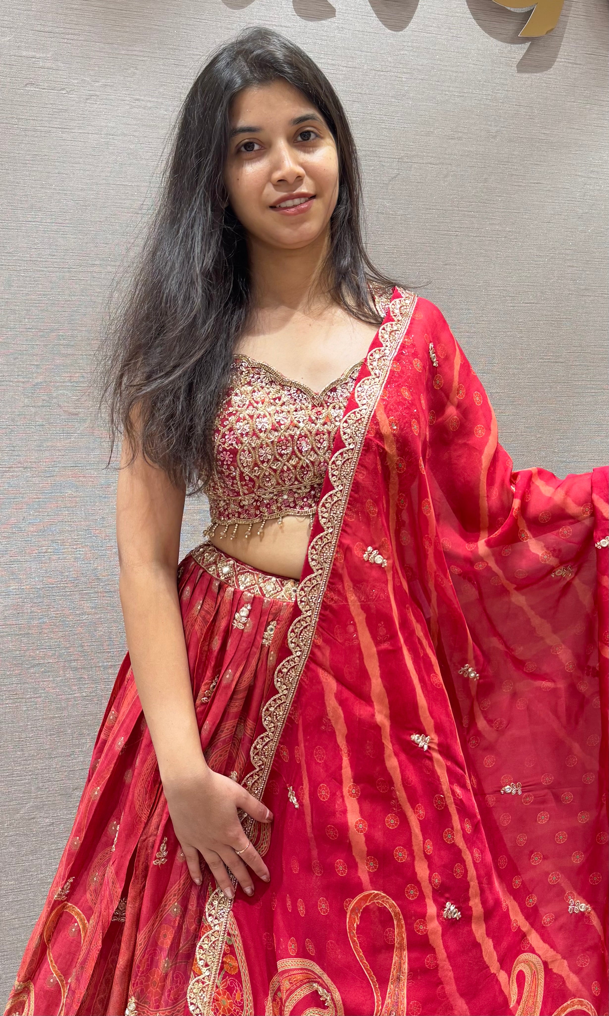 RED AND Gold Embroidered LEHENGA Set