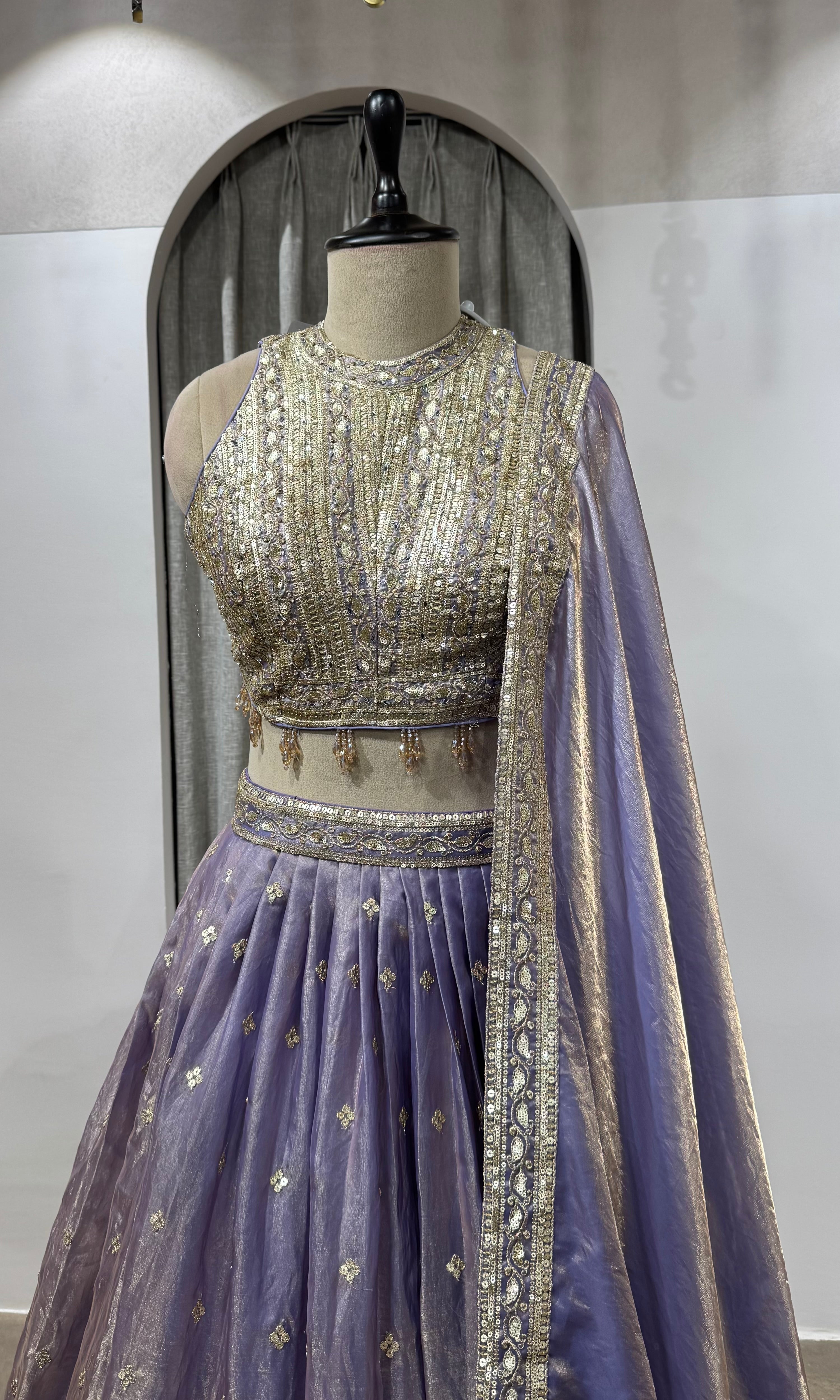 Lavender Zari Tissue Lehenga Set