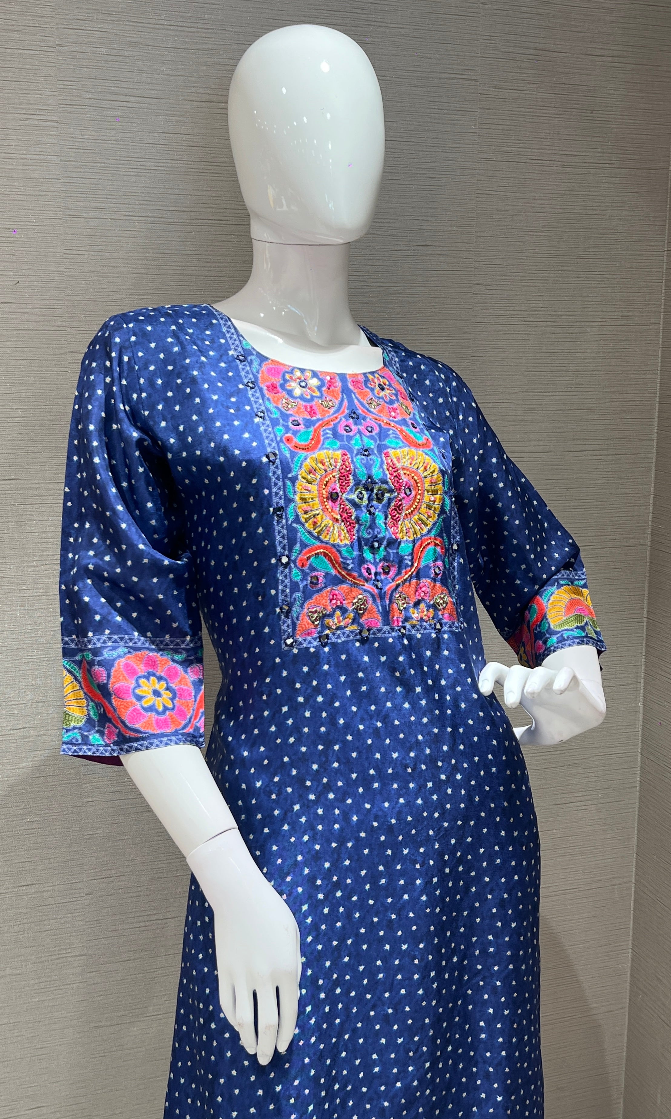 Blue Floral Print embroidered Kurta Set