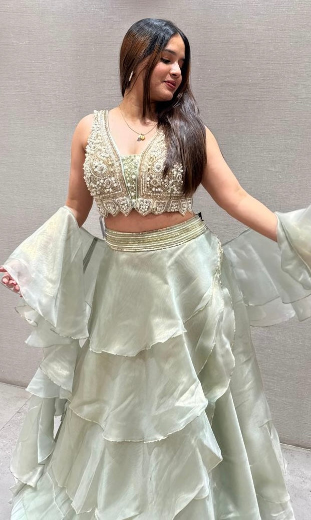 SAGE GREEN RUFFLE LEHENGA