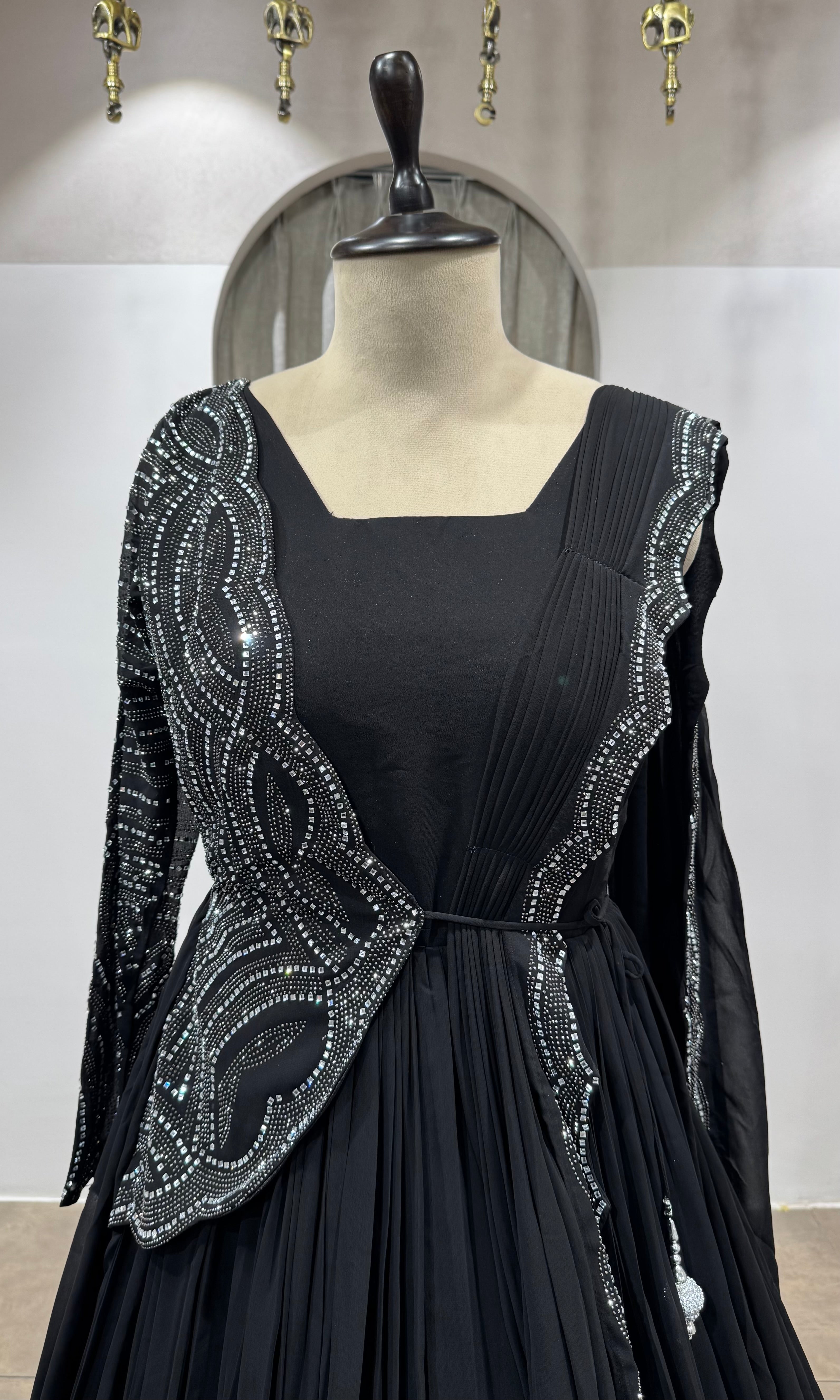 Black Embellished Floor-Length Anarkali Gown