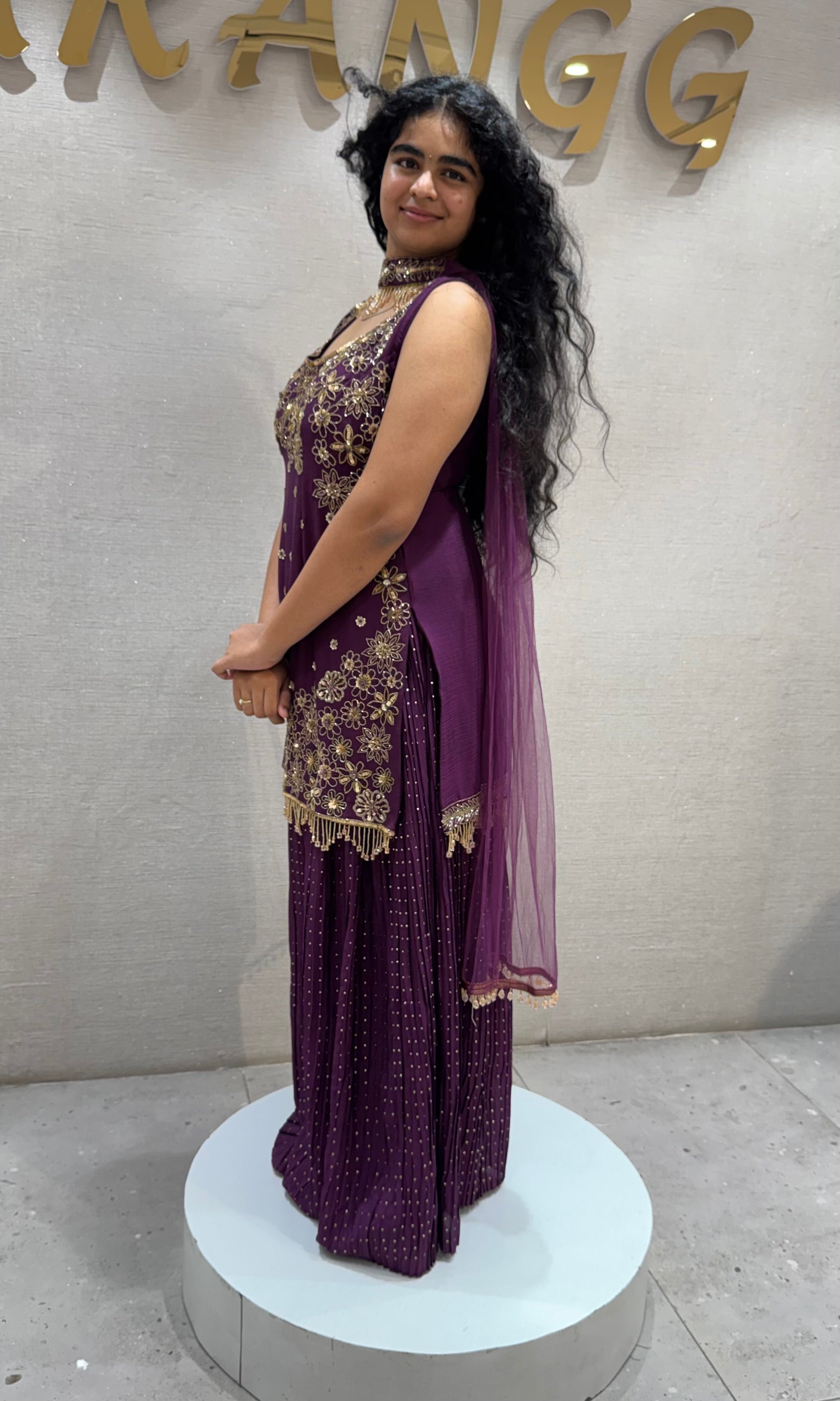 WINE Silk gold embroidered sharara set