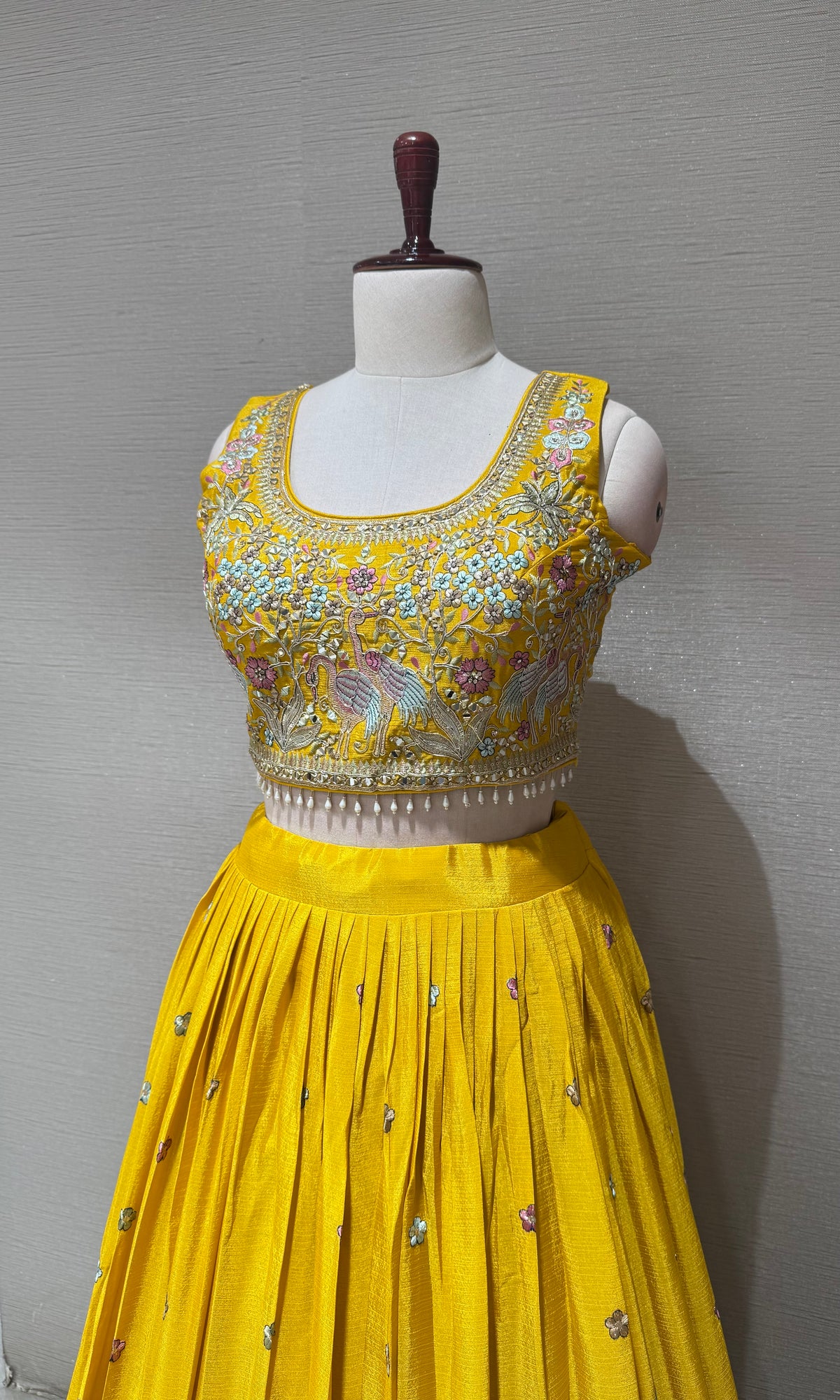 Yellow Tissue Silk Lehenga set with Floral Border