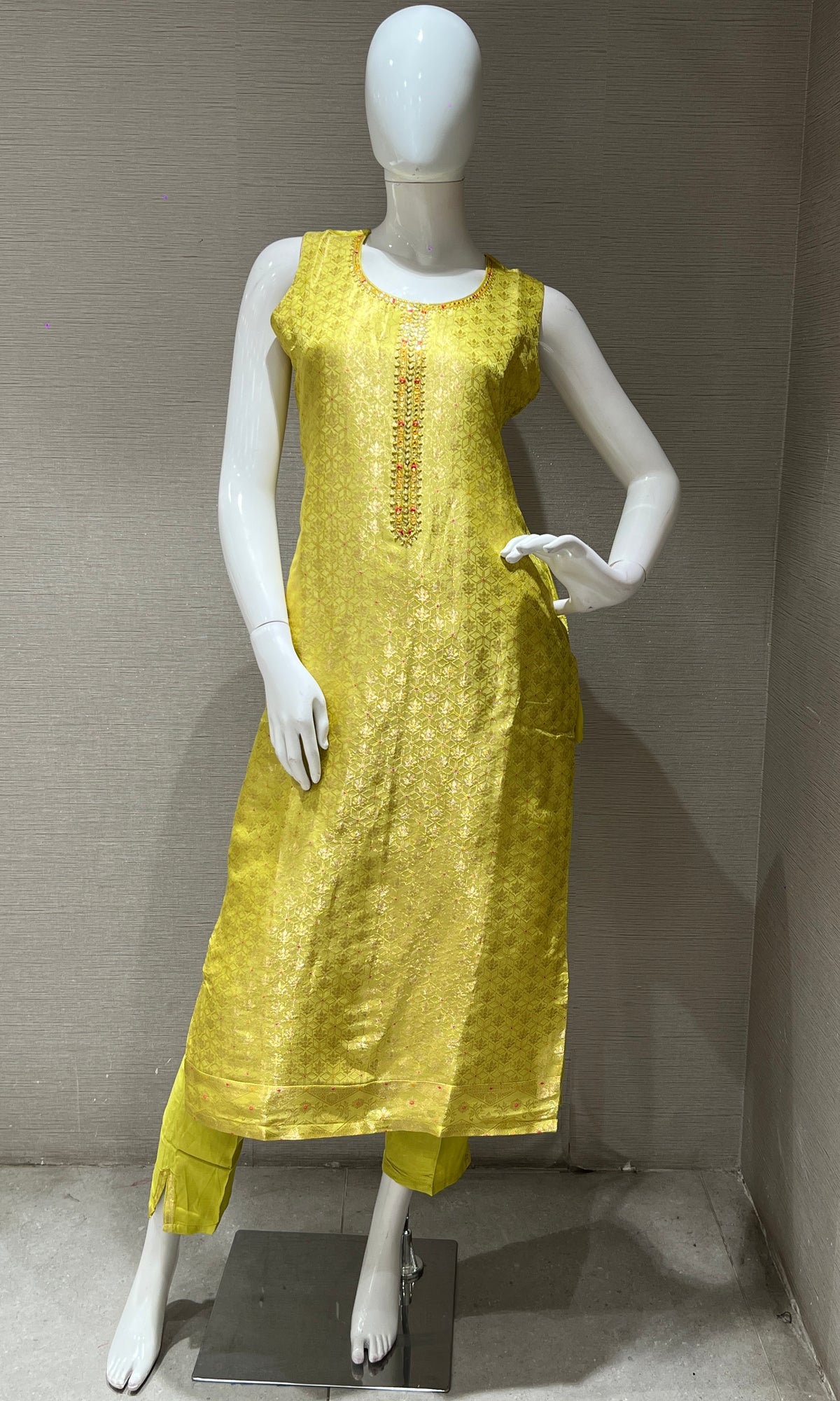 green shimmer silk kurta set