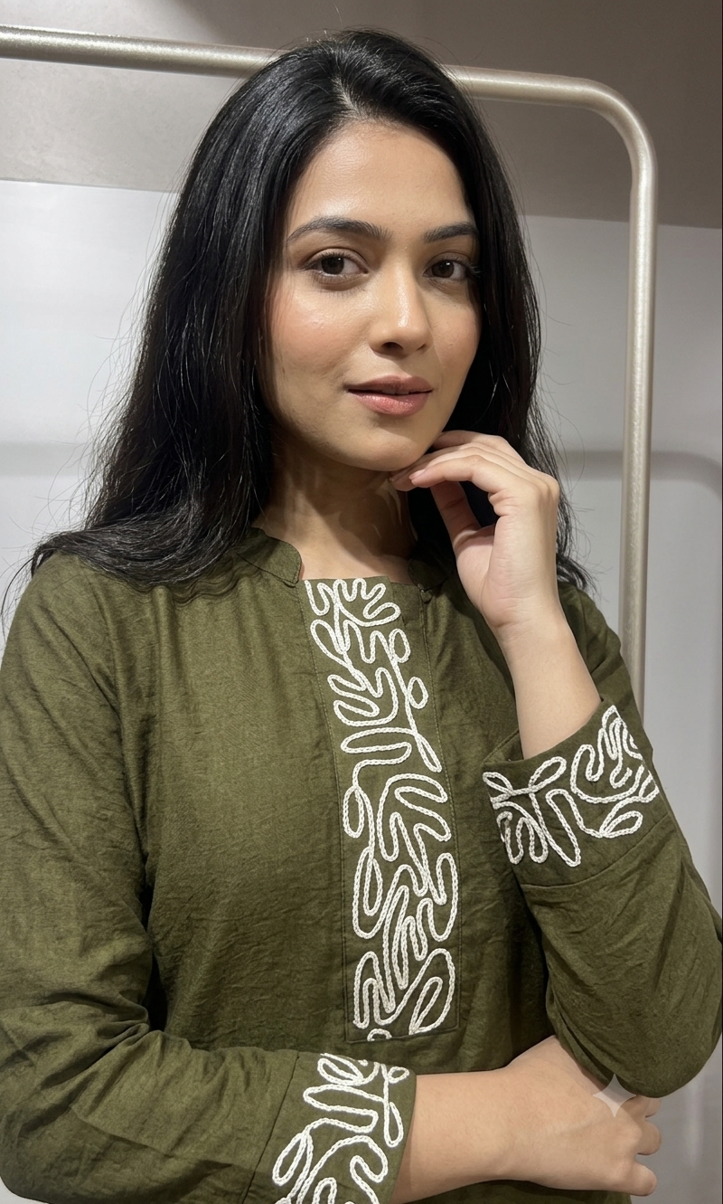 Mehandi green Mandarin Collar Cord Set