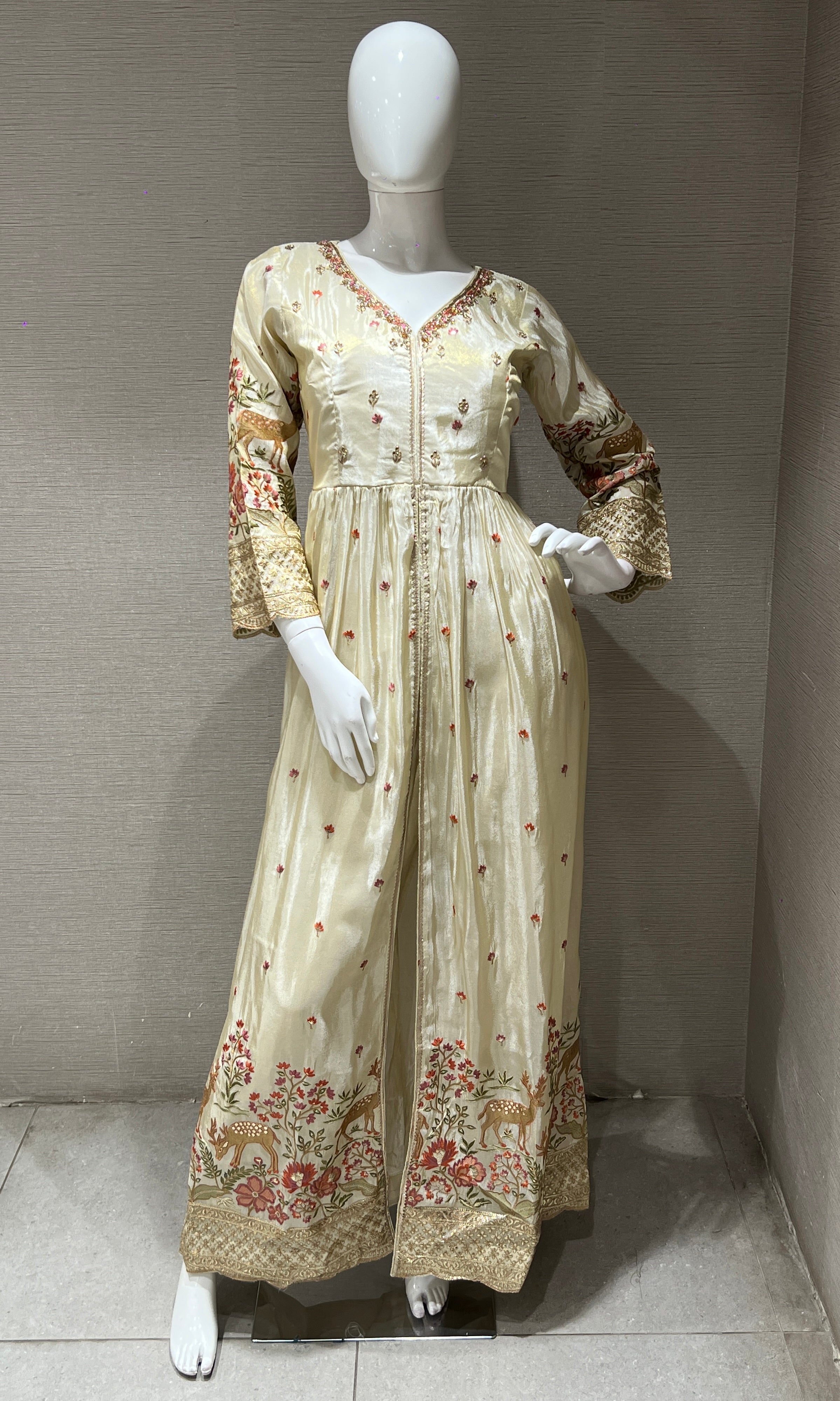 Half White Embroidered front slit Anarkali