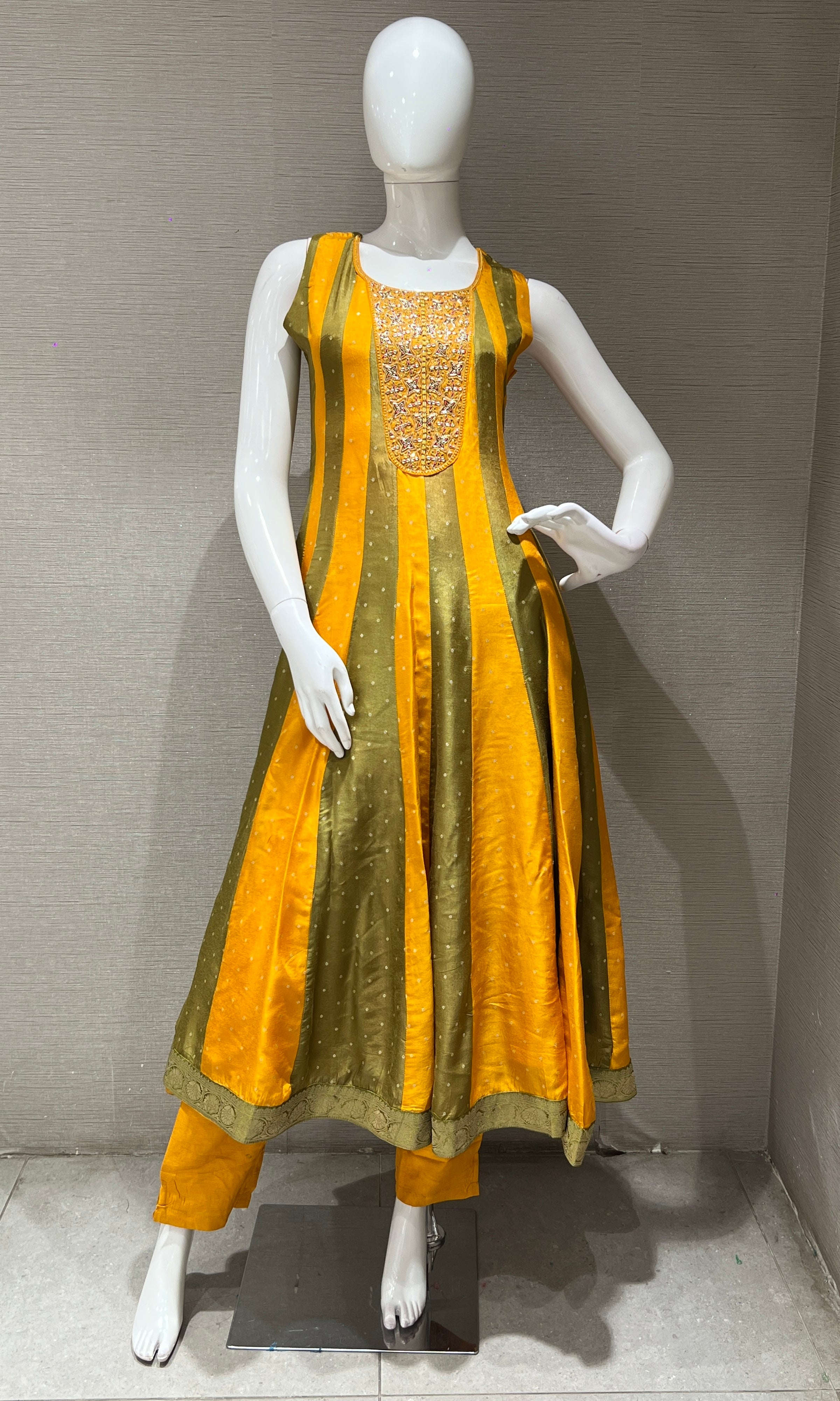 Yellow Embroidered Anarkali with Contrast Dupatta