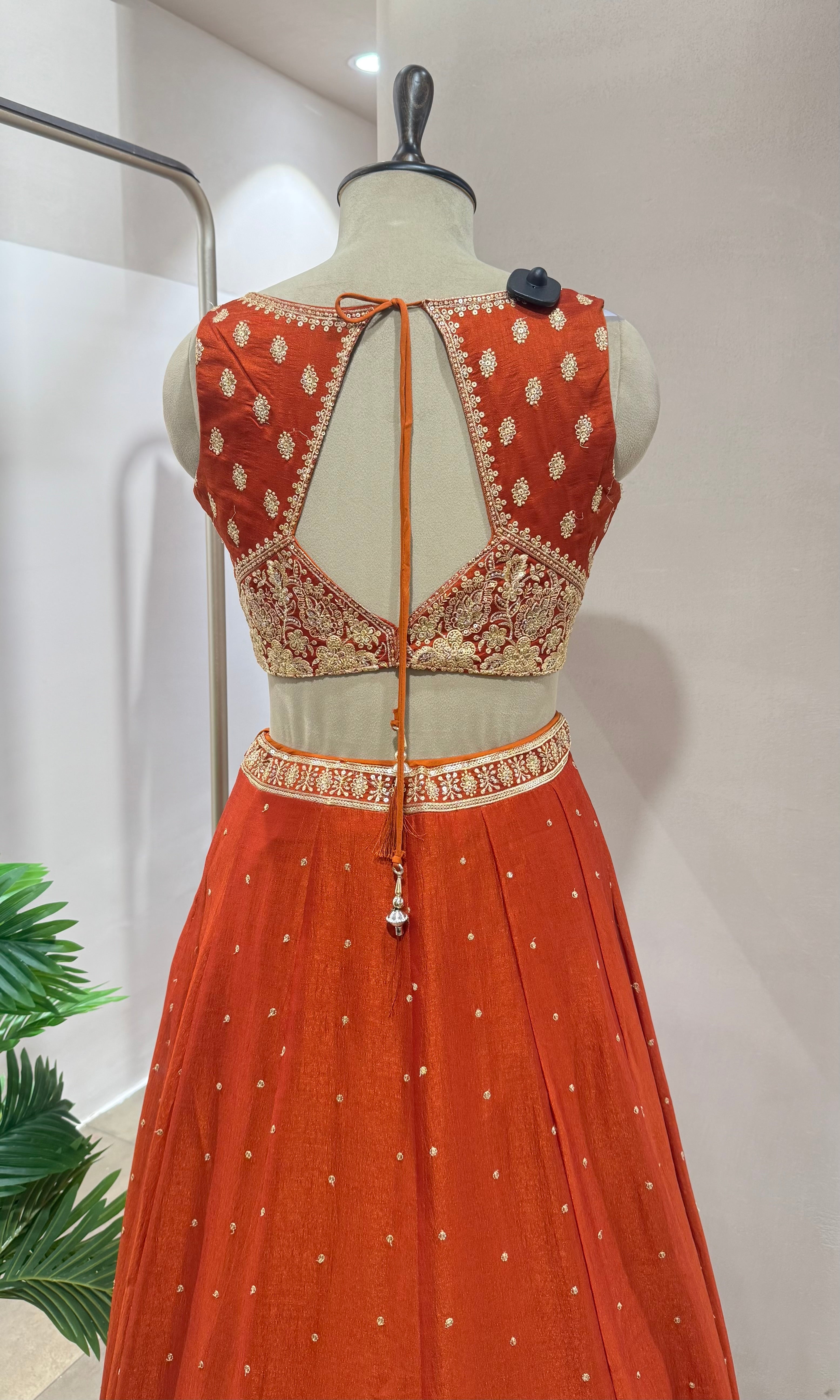 Rust EMBROIDERED Lehenga WITH DUPATTA