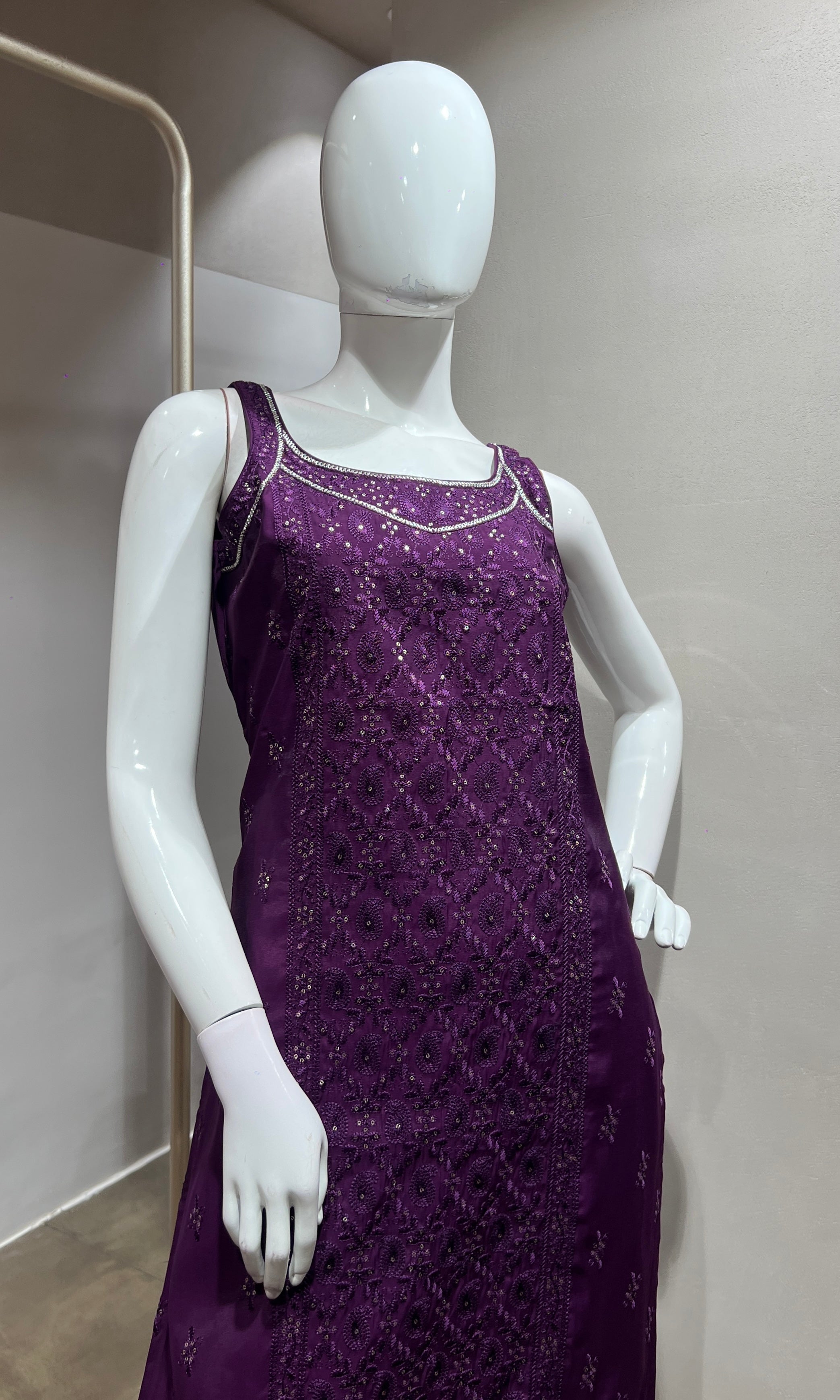 Wine Georgette Straight Suit with Dupatta