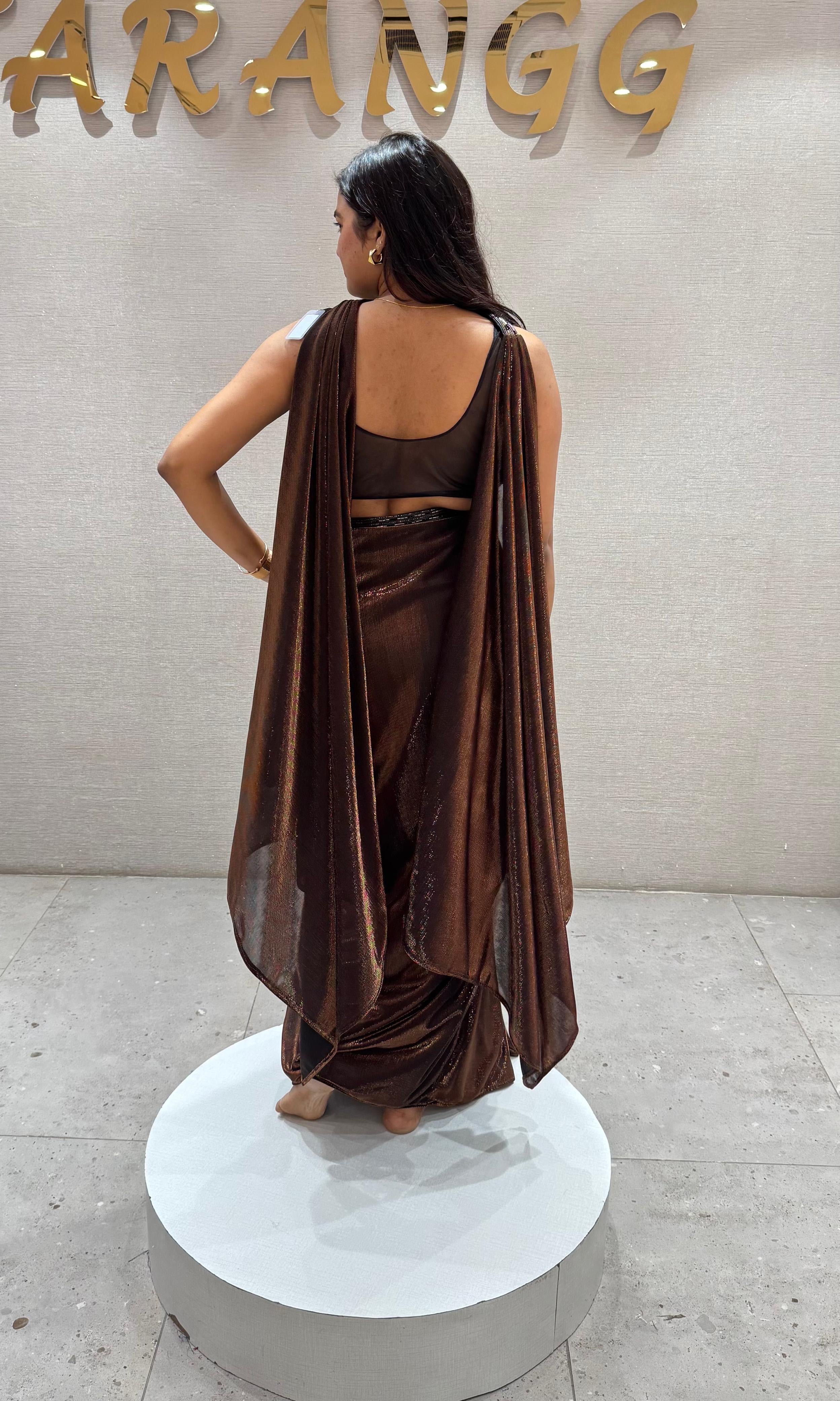 Brown SHIMMERING DRAPE SKIRT WITH BLOUSE