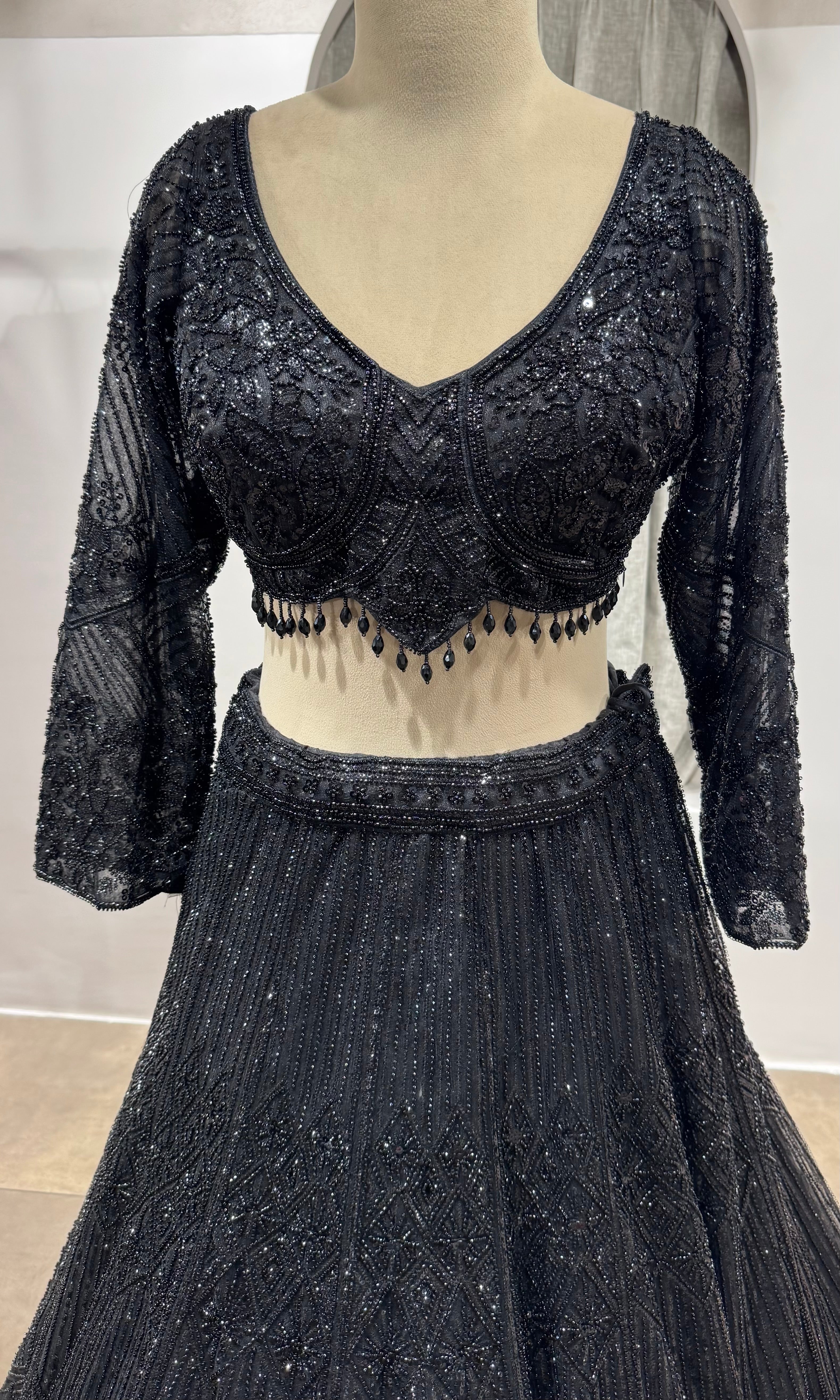 BLACK CLASSIC CRYSTAL WORK LEHENGA