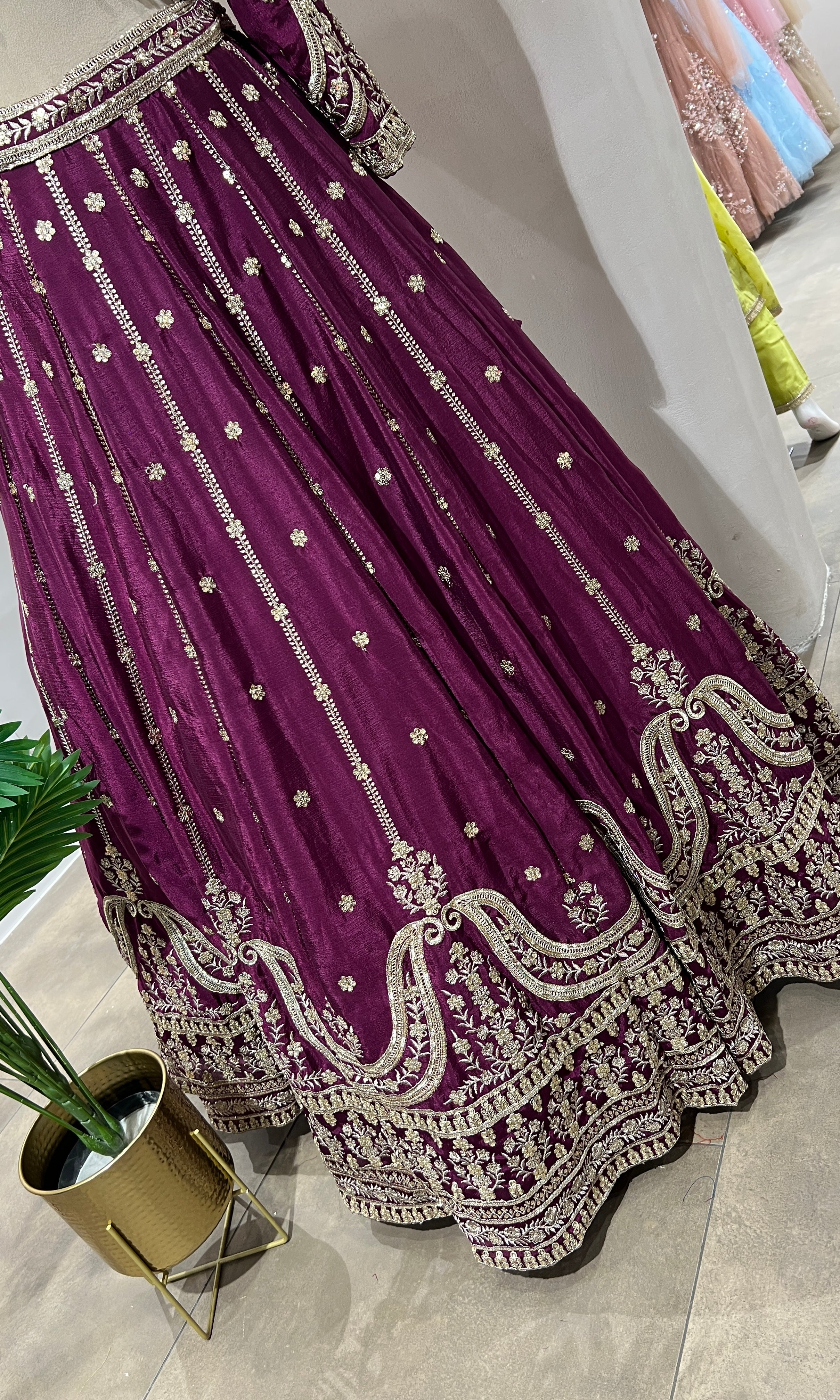 WINE GOLDEN ETHNIC LEHENGA