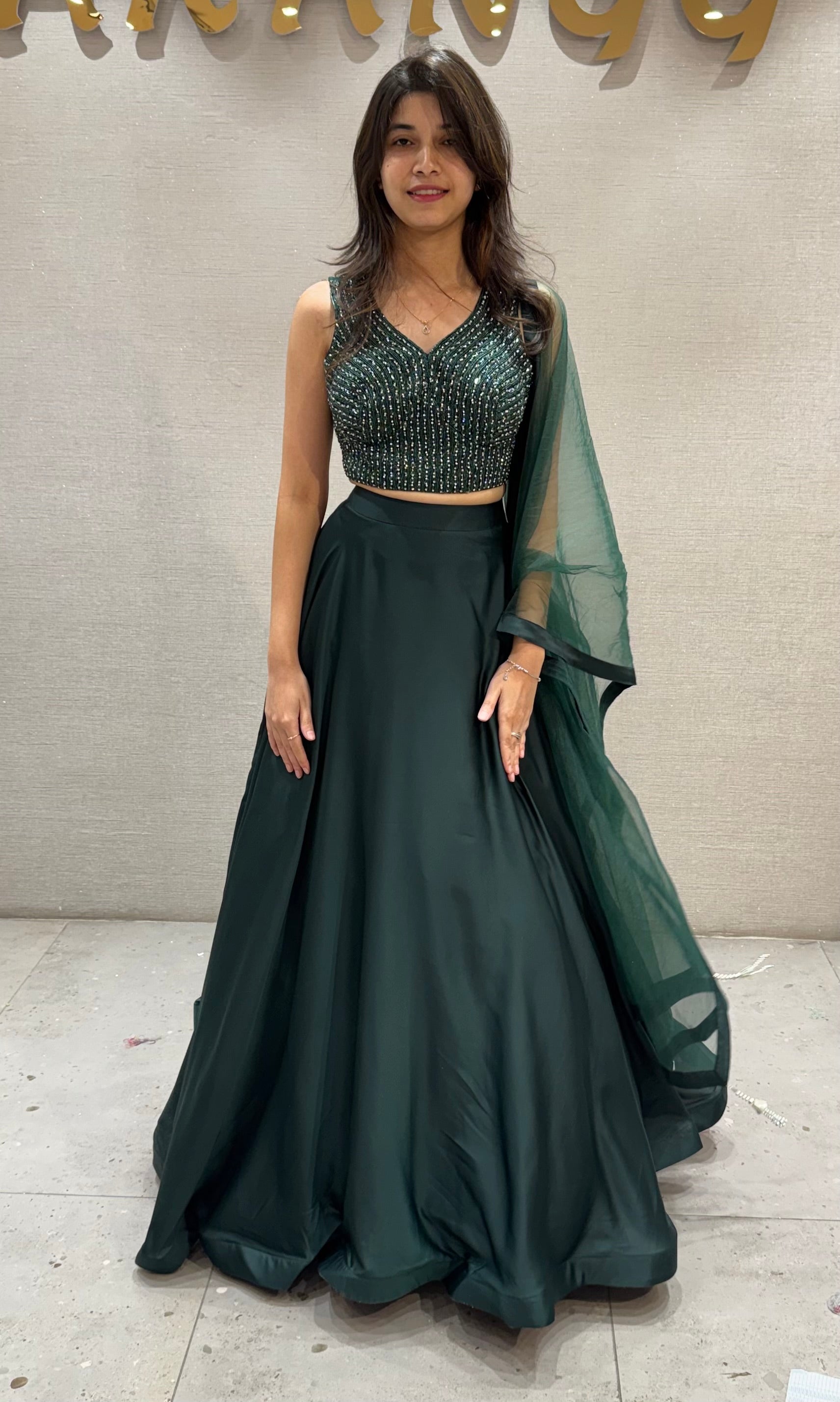 Dark Green Designer Lehenga with Crop Top