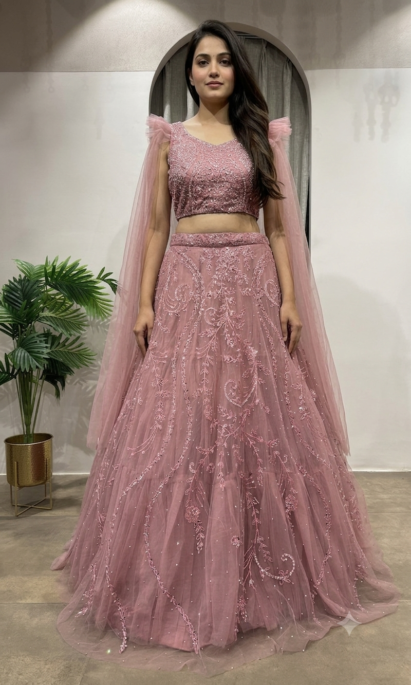 MAUVE PINK embroidered lehenga choli