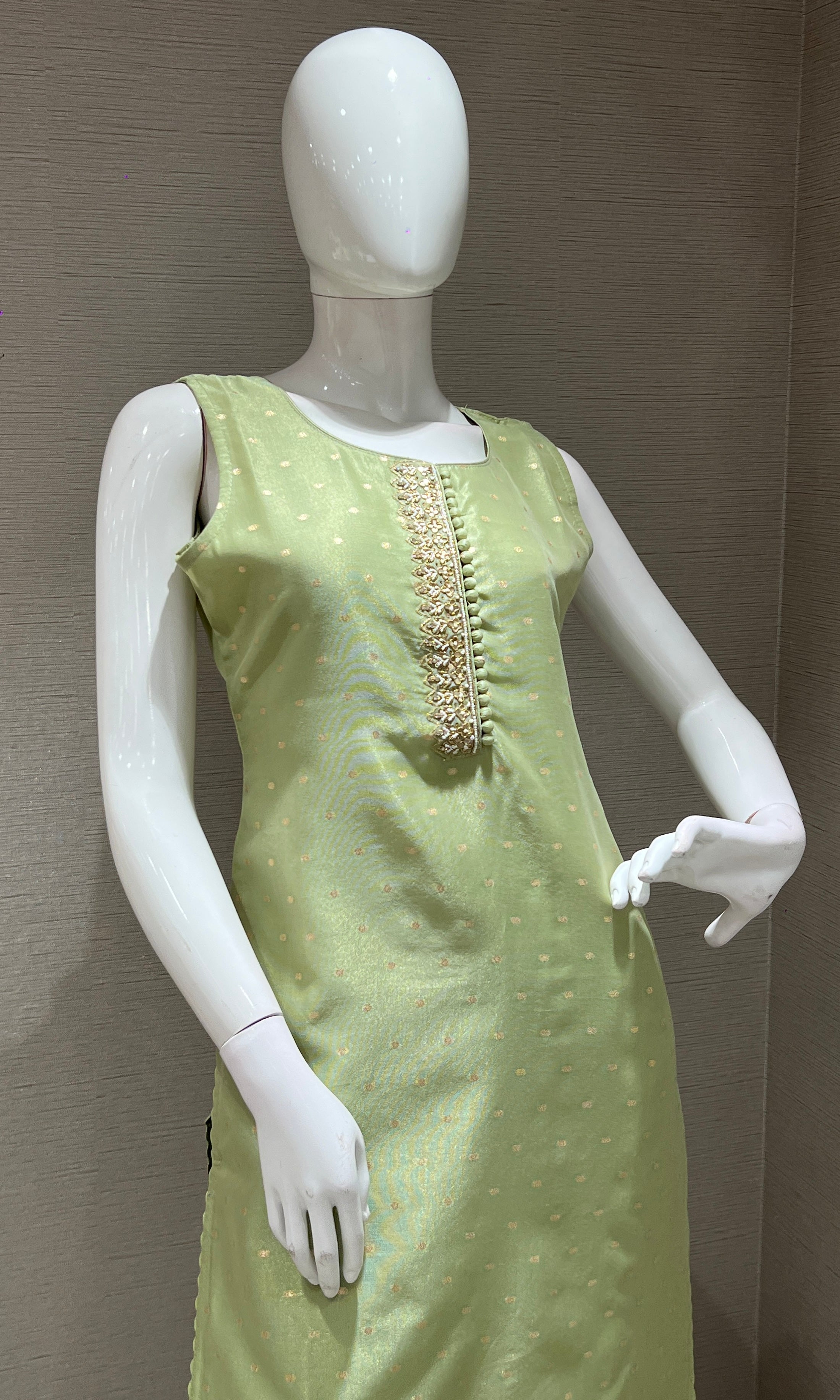 Pista Green kurta set with striped dupatta