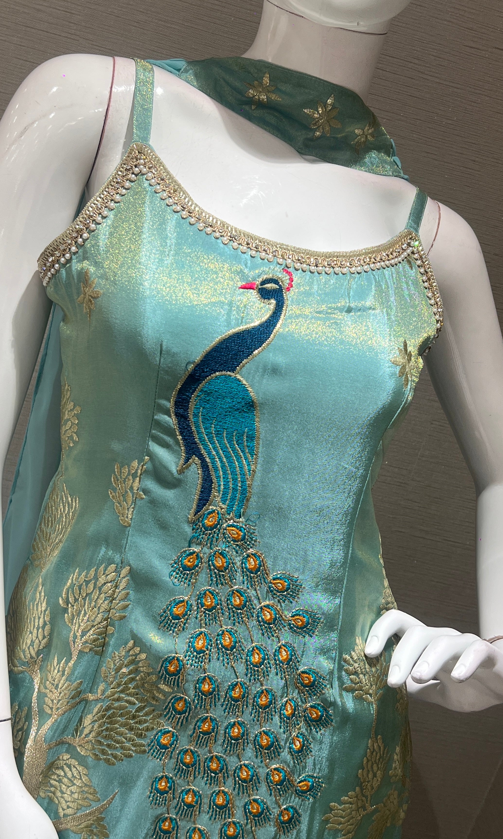 Sea blue PEACOCK EMBROIDERED palazzo