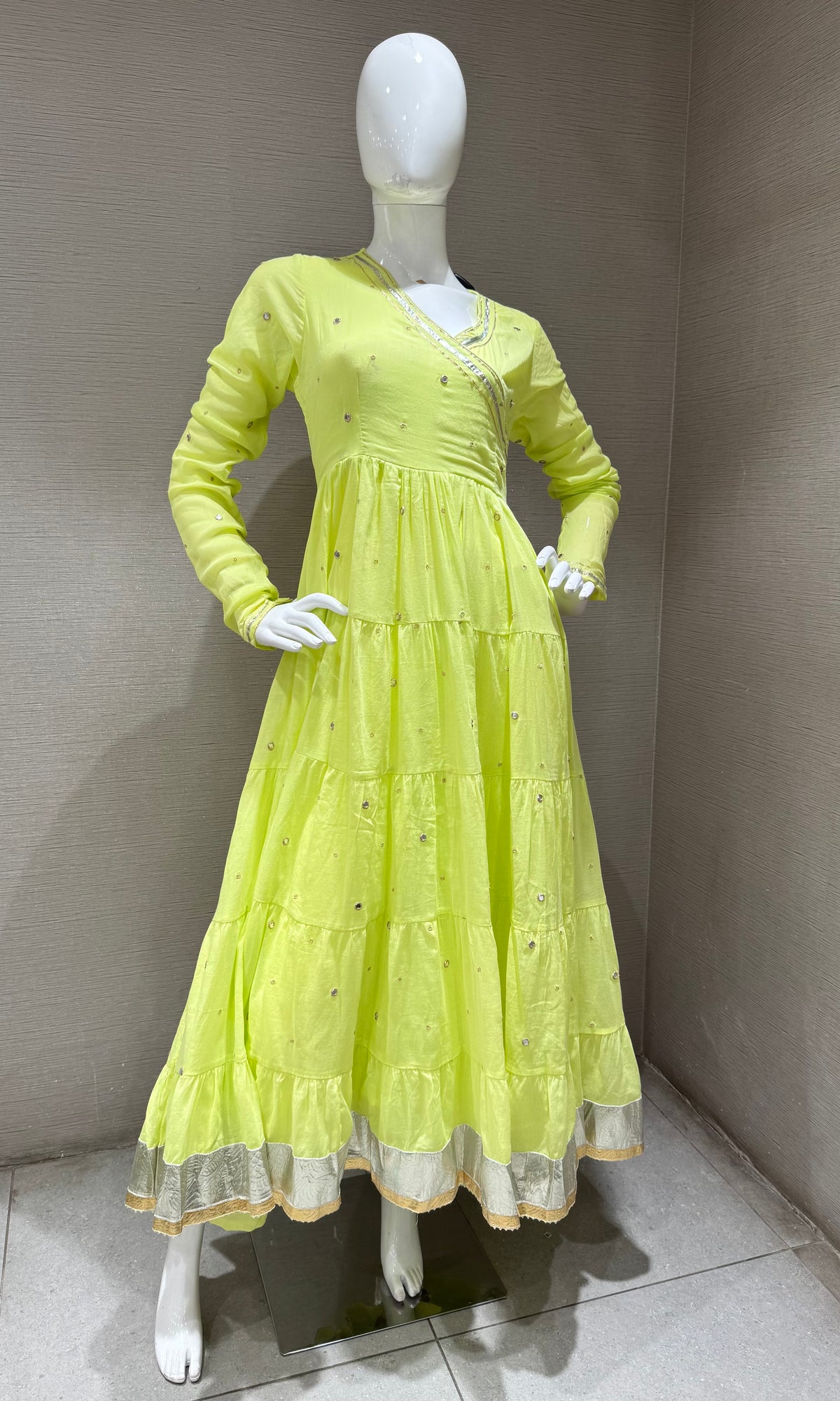 Green Chartreuse Silk Anarkali with Dupatta