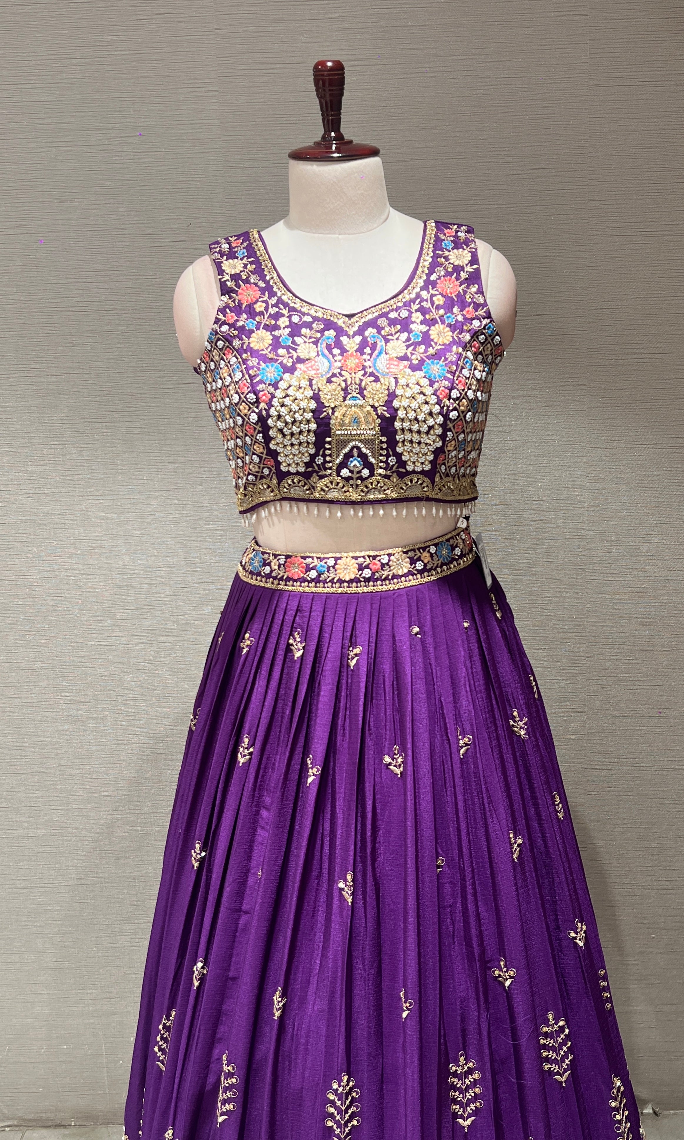 Purple peacock embroidered Lehenga