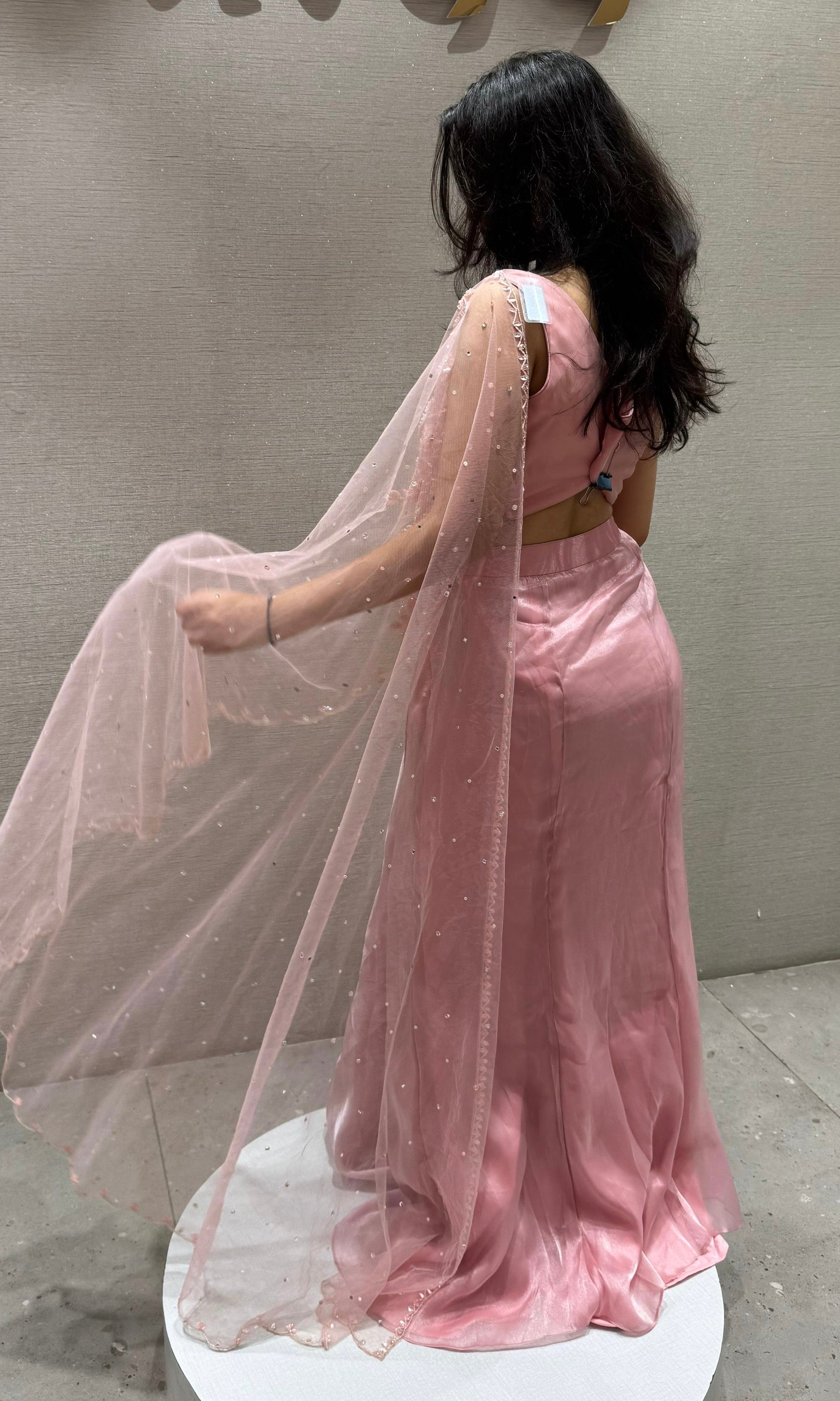 Peach Drape skirt with Embellished Top