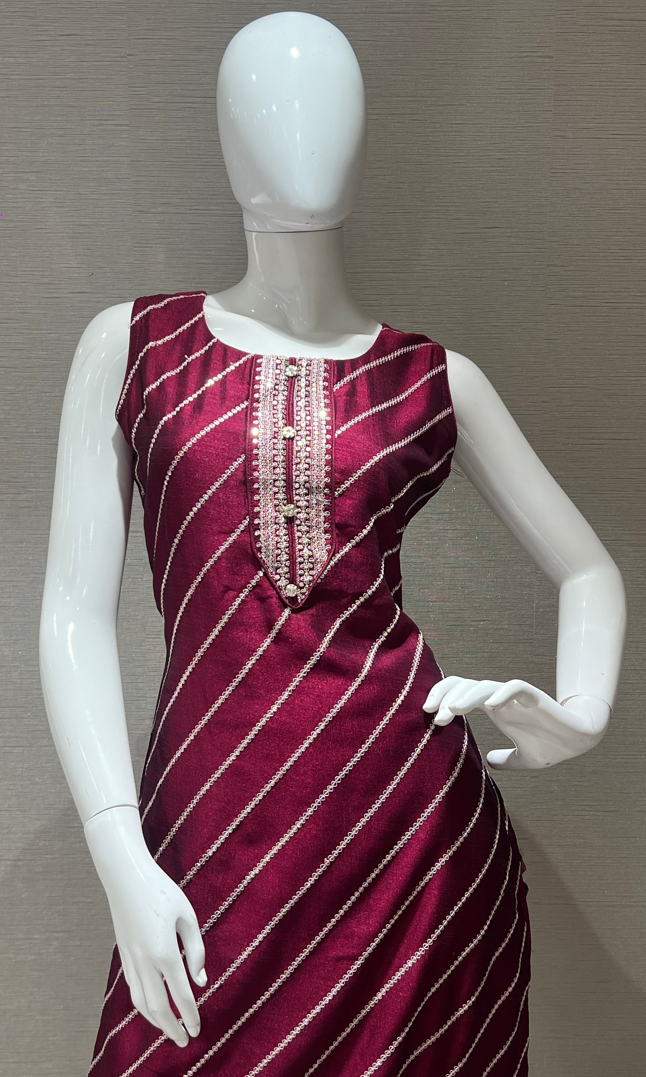 Wine Embroidered Kurta set