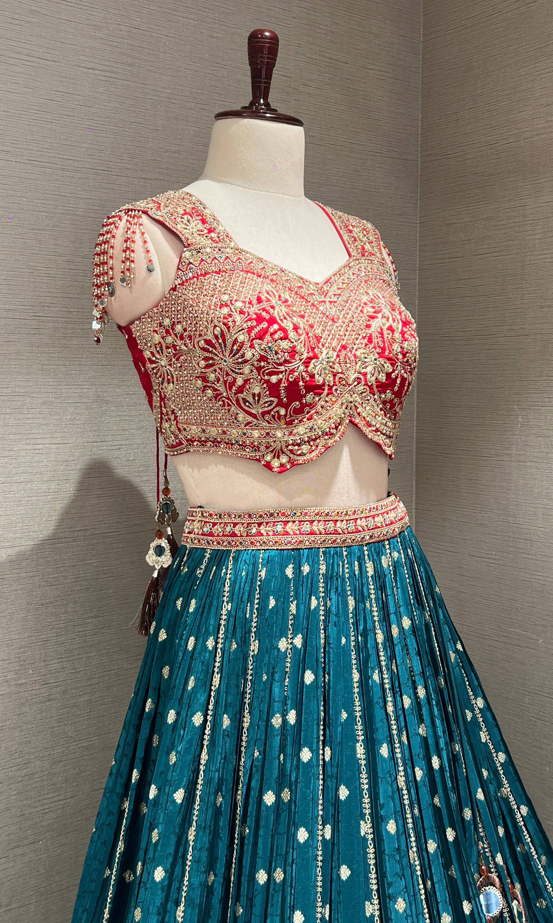 RED MULTI GOLDEN EMBROIDERED LEHENGA