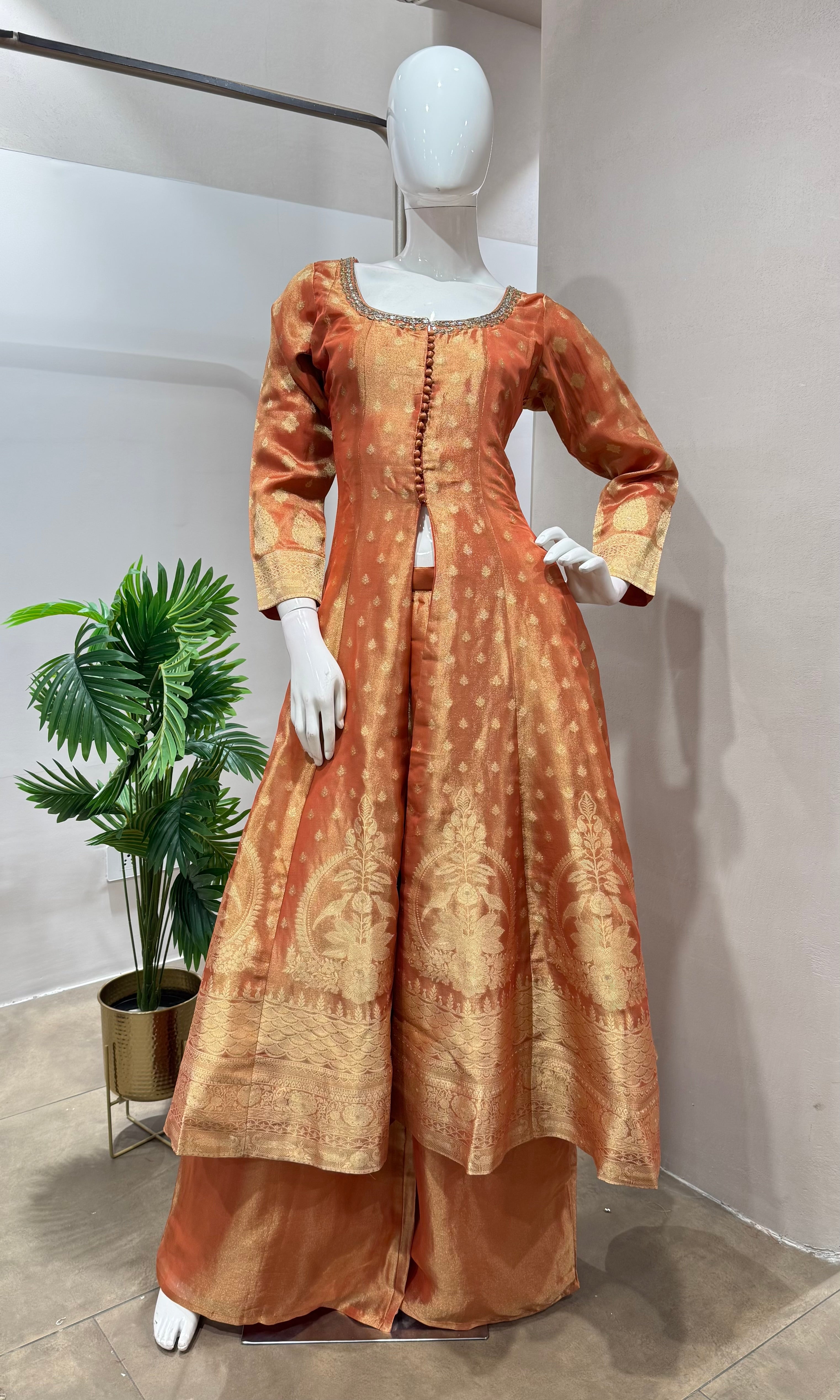 Rust ANARKALI WITH PALAZZO PANTS