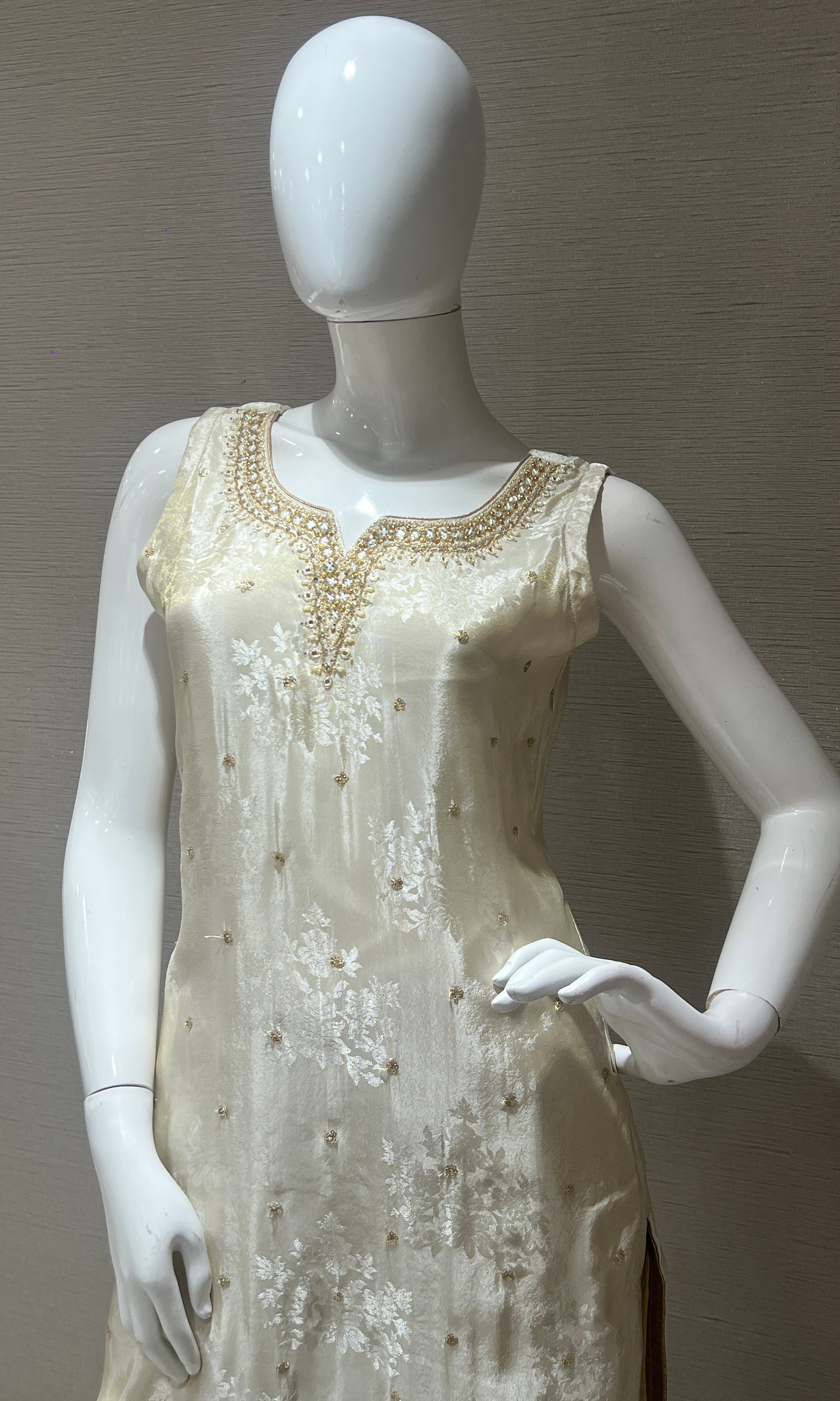 Cream and Gold Embroidered Kurta Set