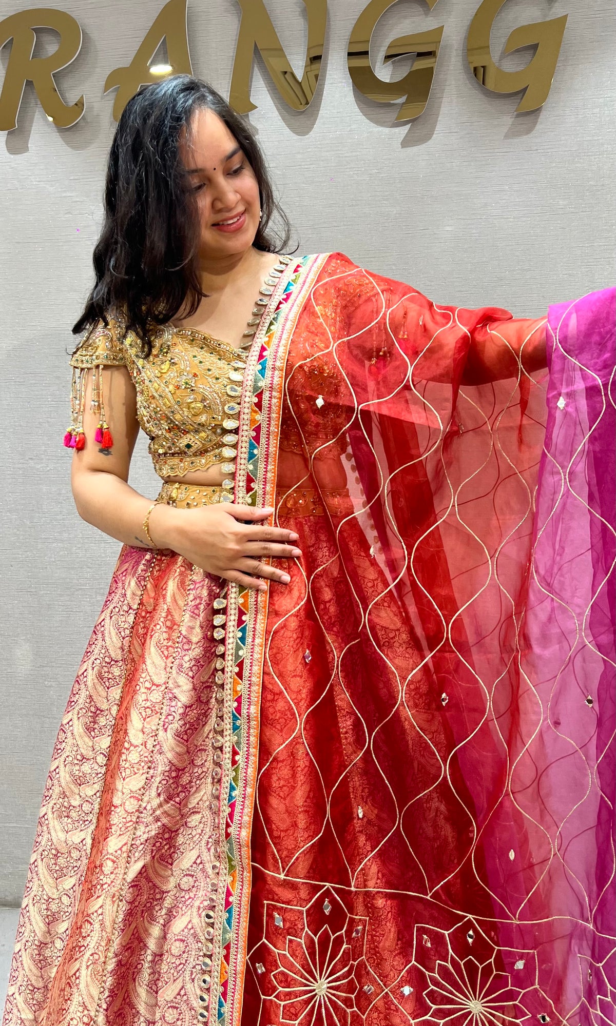 Multicolor Embroidered Banarasi Silk Lehenga