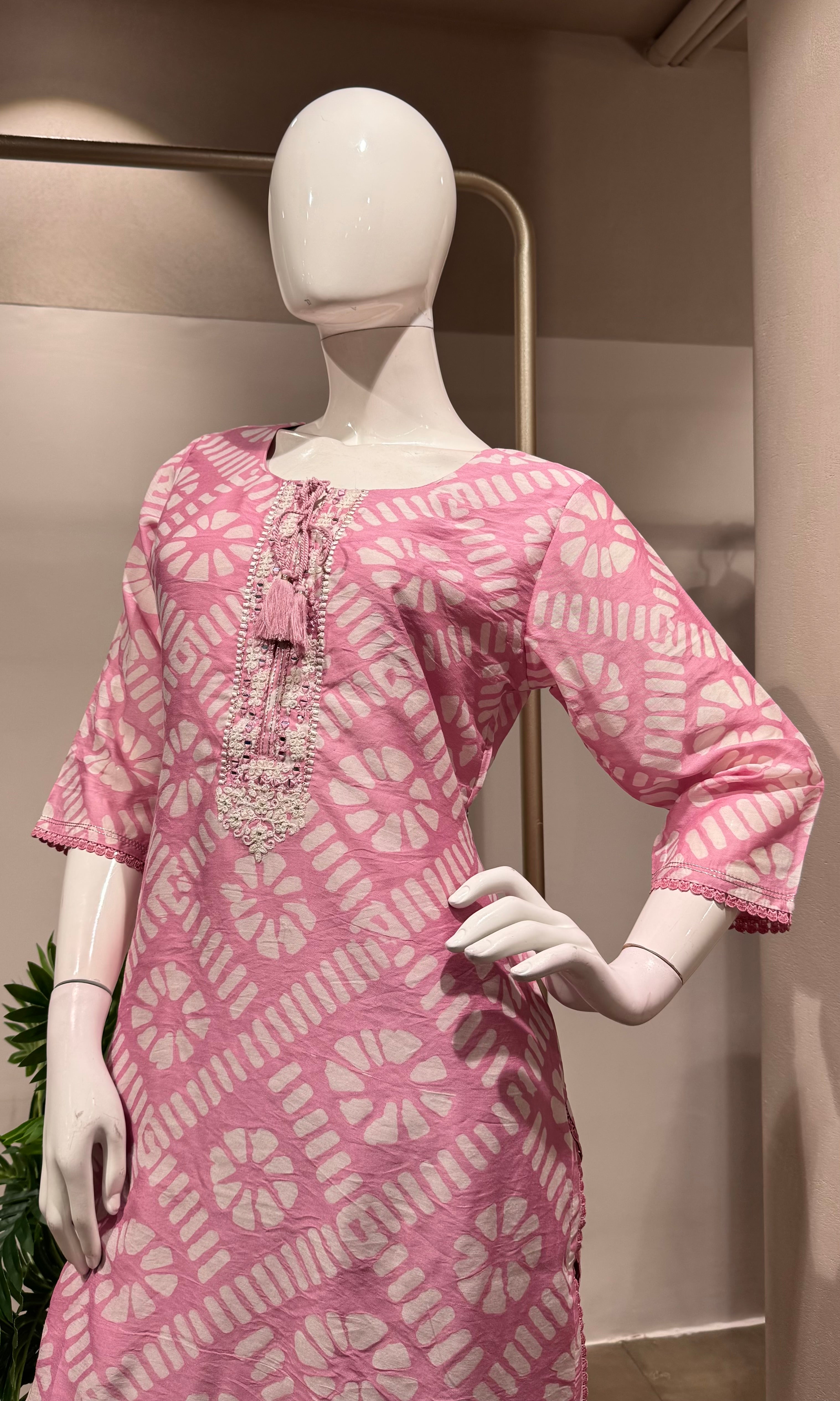 BABY Pink Floral Embroidery Kurta set