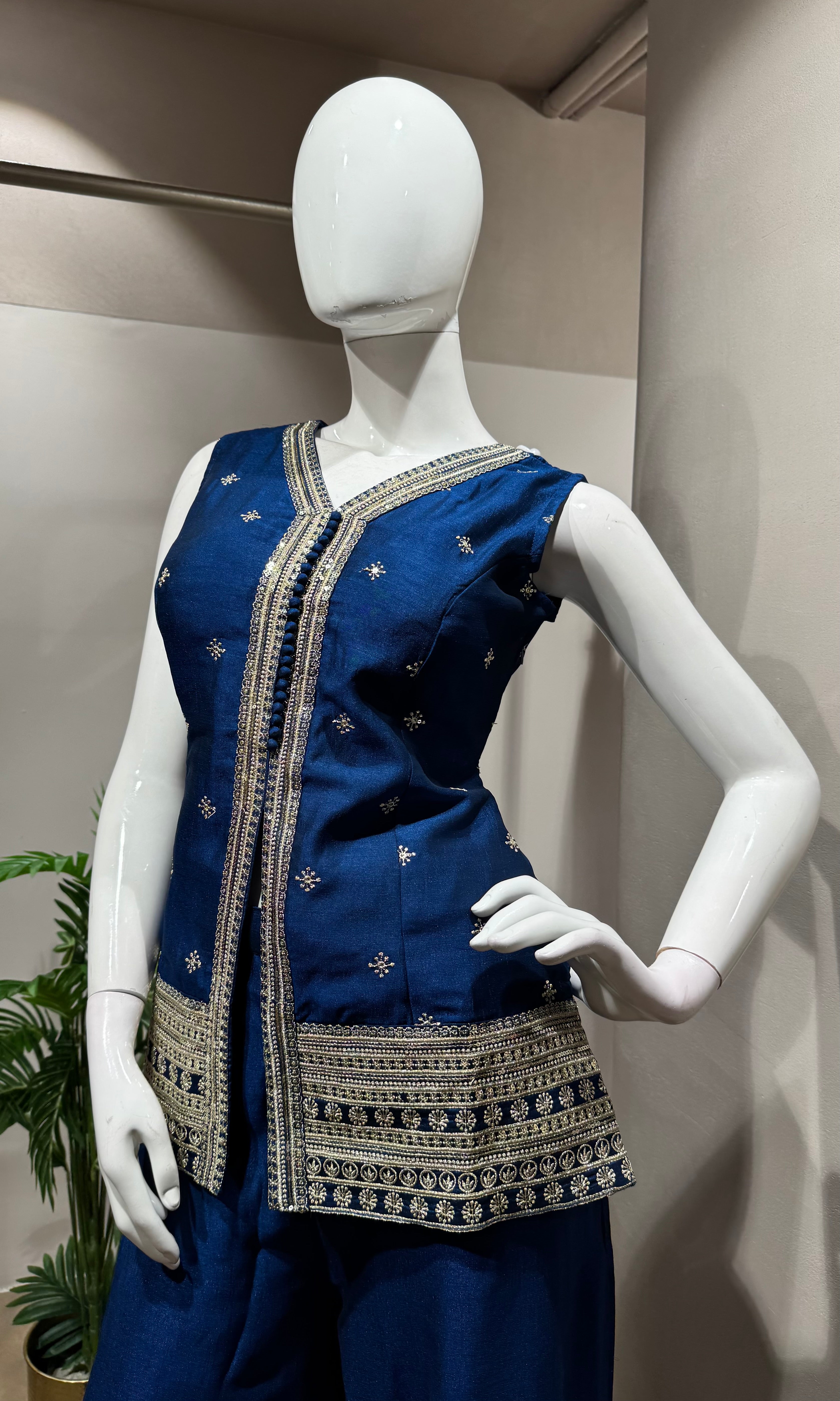 Blue Gold Embroidery sharara set