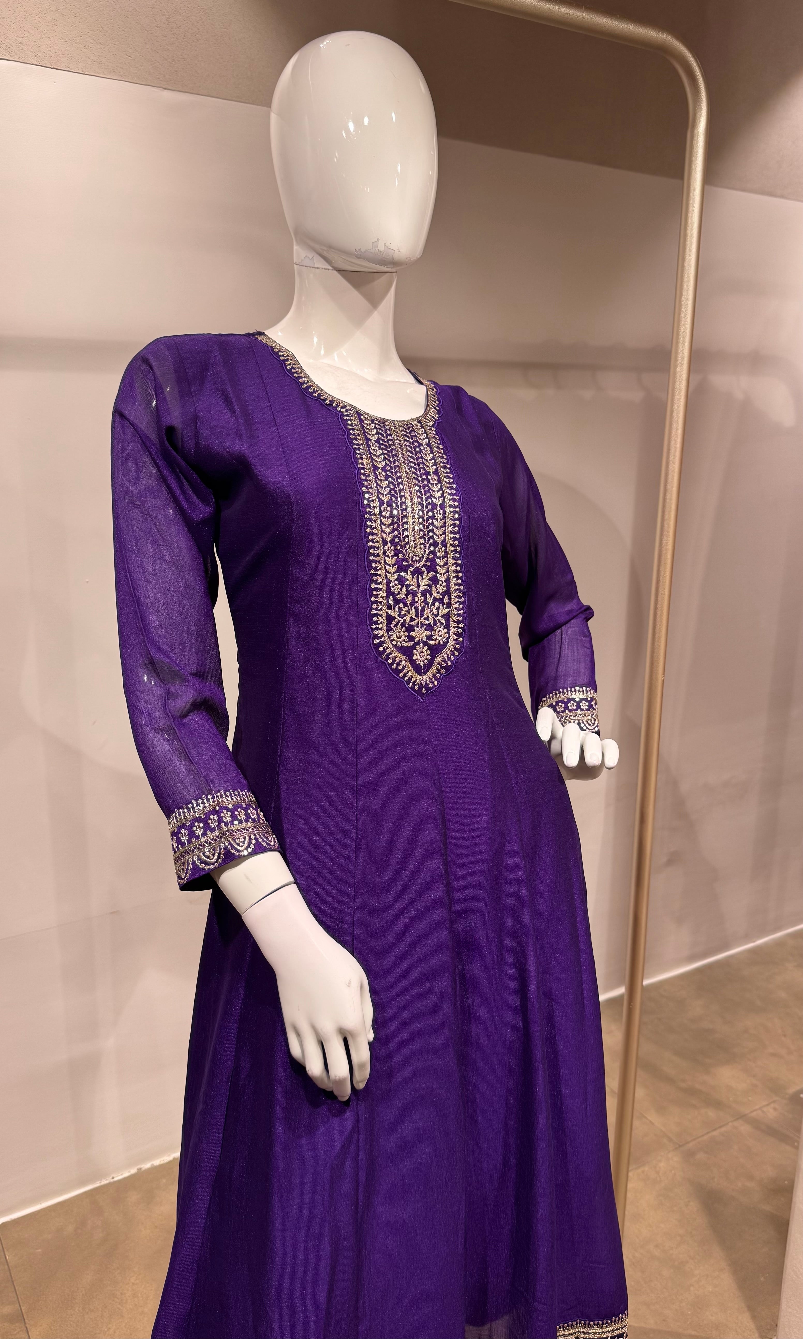 Royal Purple Embroidered Anarkali with Dupatta