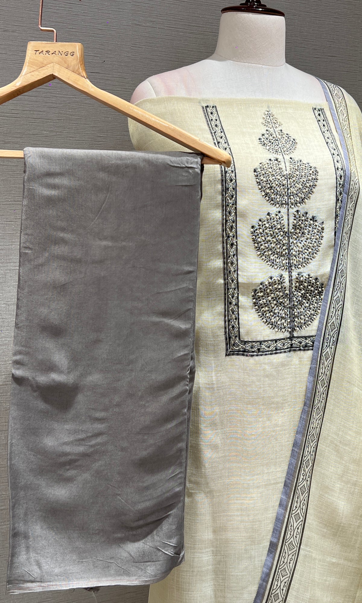 Grey FLORAL dress material